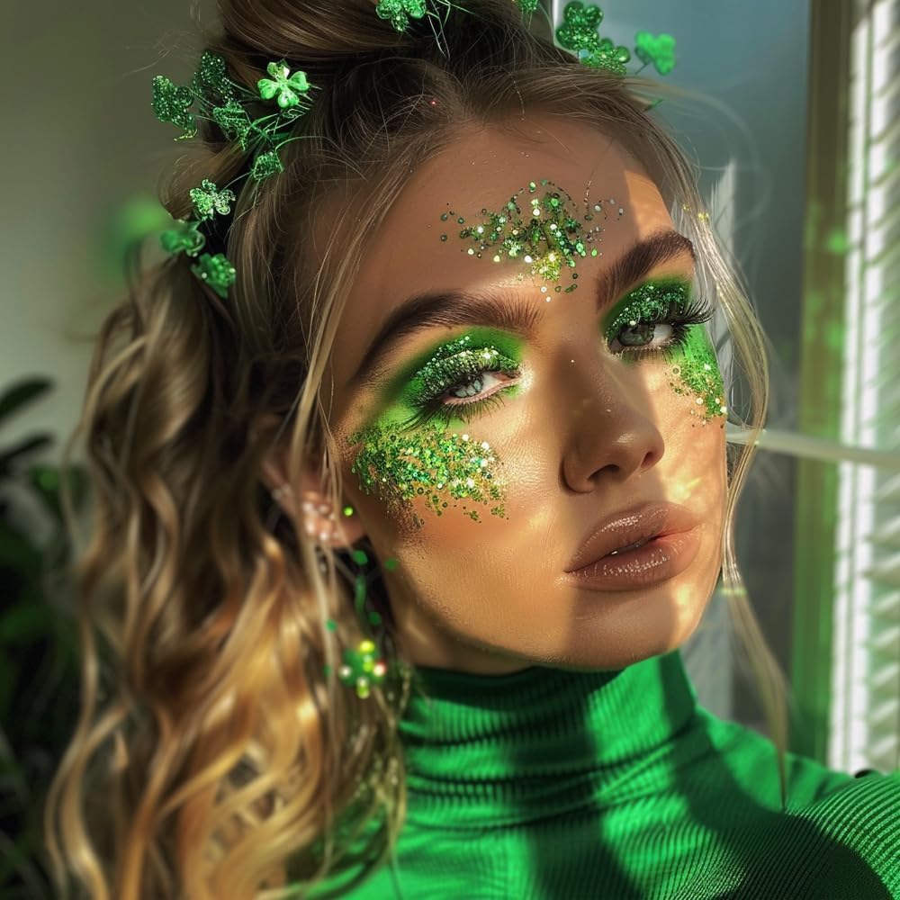 Mysense Green Body Glitter Gel,St Patricks Day Outfit Accessories for Women Girls,Chunky Mermaid Glitter Sequins for Face Eye Hair Decorations,Festival Rave Sparkling Glitter Makeup,30g
