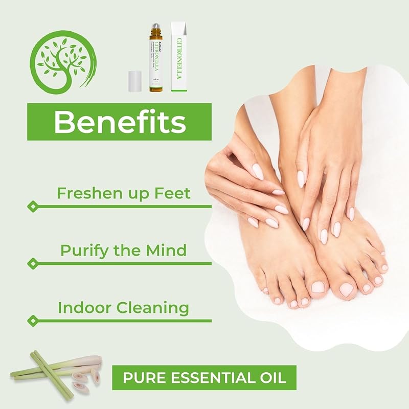 Benatu Organic Citronella Essential Oil Roll On Blend, Pre-Diluted with Coconut Oil for Skin Care, Outdoor Aromatherapy, Natural Travel Size Roller- 10ml