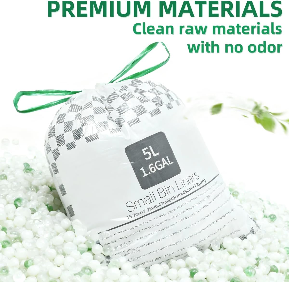 OKKEAI 1.5 Gallon Drawstring Garbage Bags – 55 Count Small Printed Trash Bags, Leak-Proof Mini Bin Liners with Safety Warning, Odor Block & Strong Seal for Home, Baby Room, Bathroom