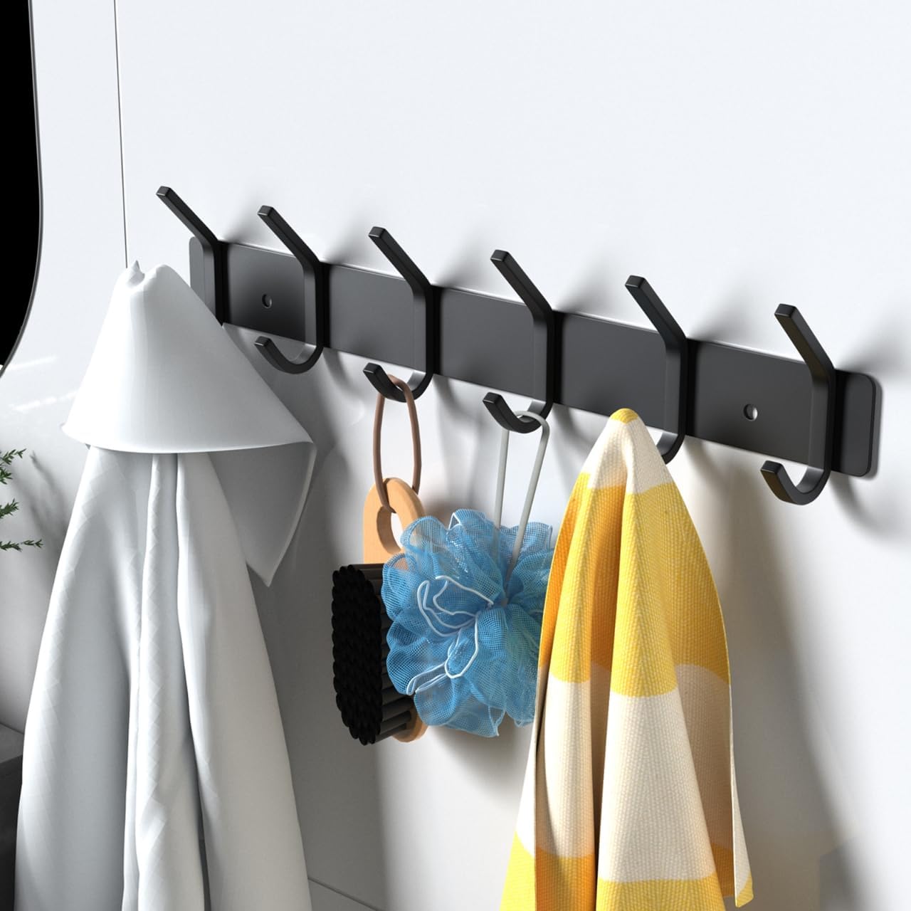 VAEHOLD Wall Hooks Coat Hooks Wall Mounted, Coat Rack with 6 Double Hooks for Hanging Towel Hat Coat Robe Bag Key for Bathroom Kitchen Bedroom 2 Pack
