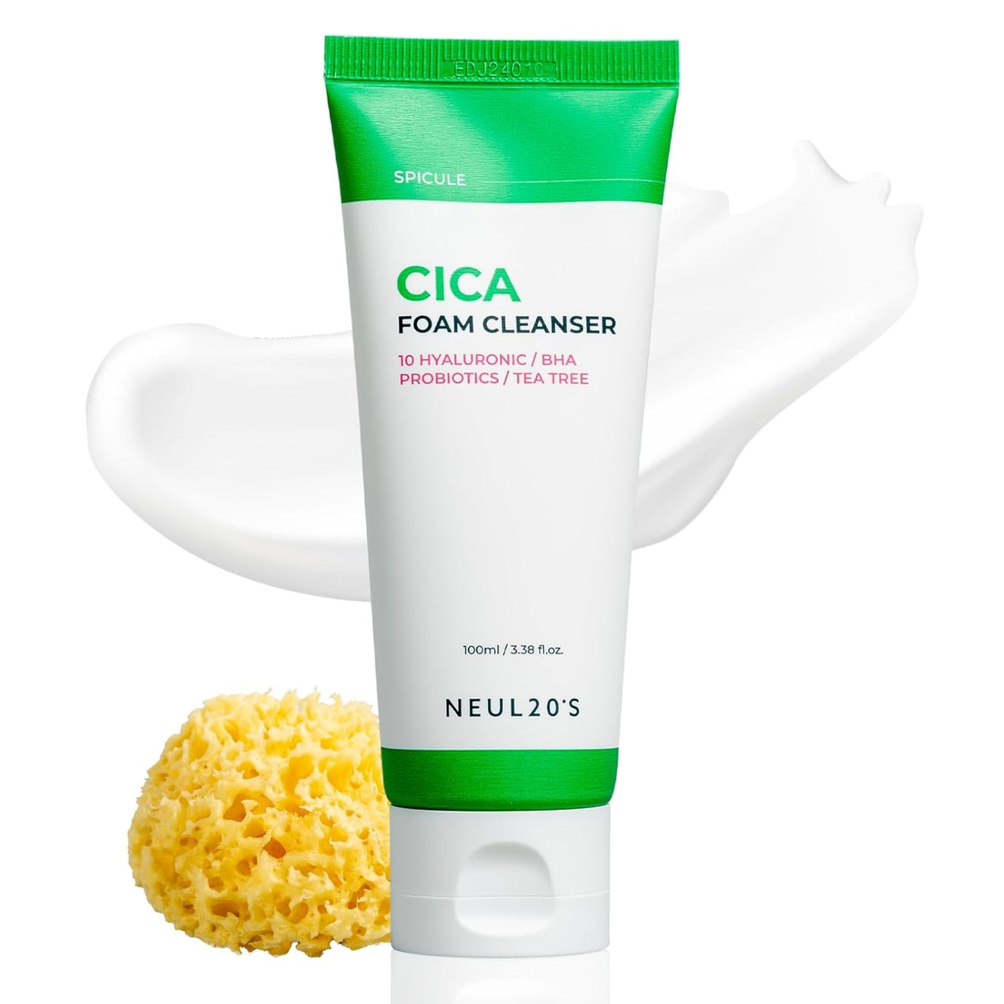 Spicule CICA Foam Cleanser, 3.38 fl oz/100ml | Hydrating Korean Face Wash with Centella Asiatica, Hyaluronic Acid & Tea Tree, Gentle Daily Cleanser for Sensitive & Acne-Prone Skin