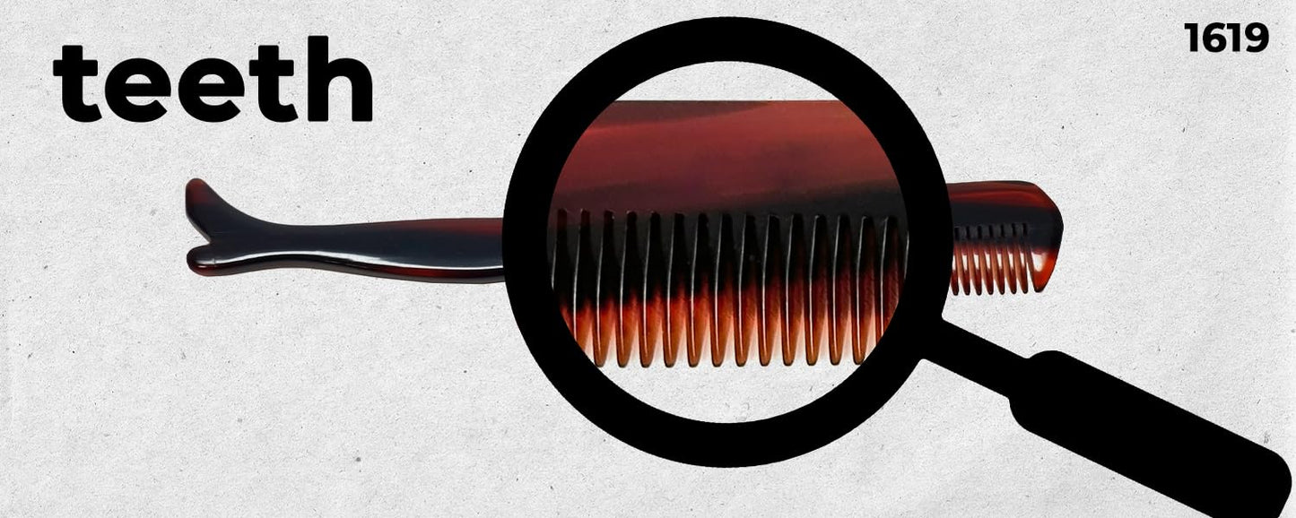 #1619 Handmade Wide Tooth Mustache Comb - Small Tortoise Havana Acetate, Coarse Hair Pocket Sized Grooming Tool, Tangle Free Straightener for Beard Growth and Styling, Wet or Dry Use
