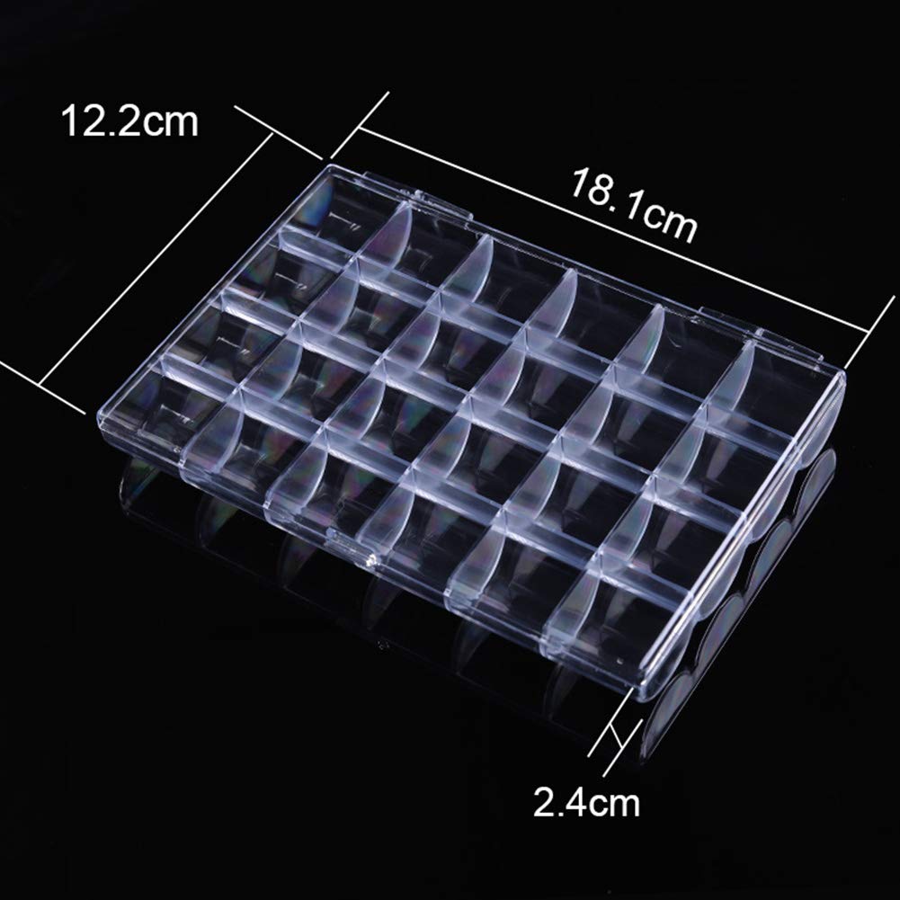 Kemaily 24 Slots Empty Clear Nail Art Decoration Storage Box Nail Glitter Rhinestone Crystal Accessories Container Storage Box