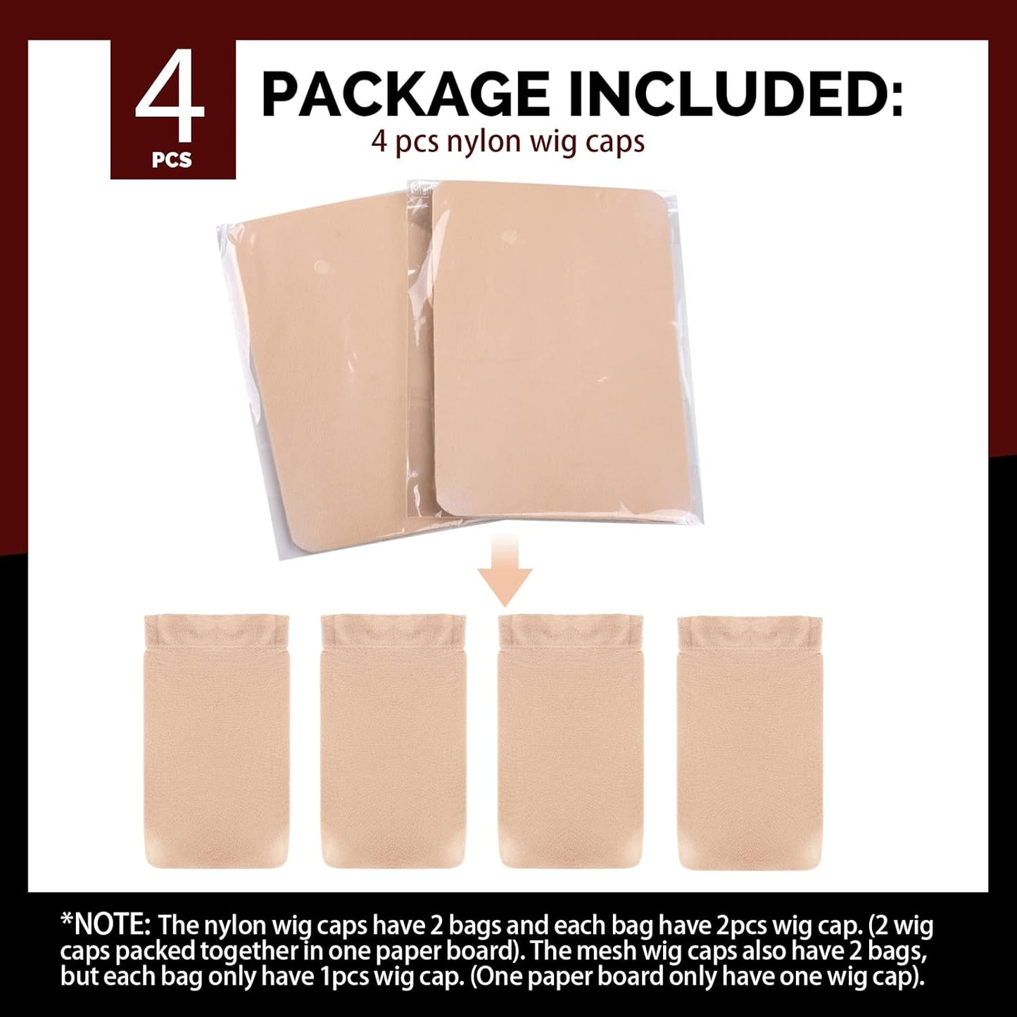 Fandamei Wig Cap, 4PCS Nylon Wig Caps Nude for Women, Stocking Wig Caps for Halloween, Cosplay. Wig Cap for Women, Men, Kids, Stocking Caps for Wigs