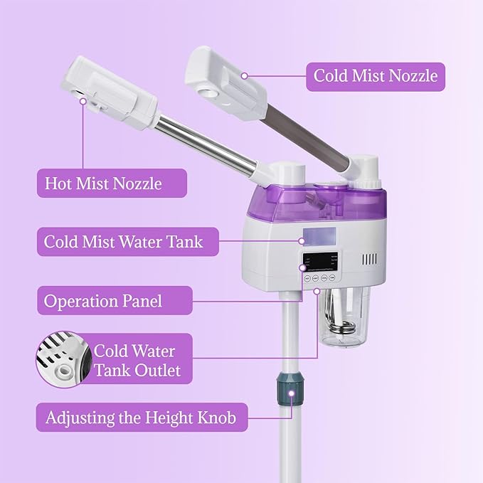 Professional 2 in 1 Facial Steamer, Esthetician Steamer with Hot & Cold Mist, Face Steamer for Facial Deep Cleaning, Facial Steamer for Home Beauty Salon Spa
