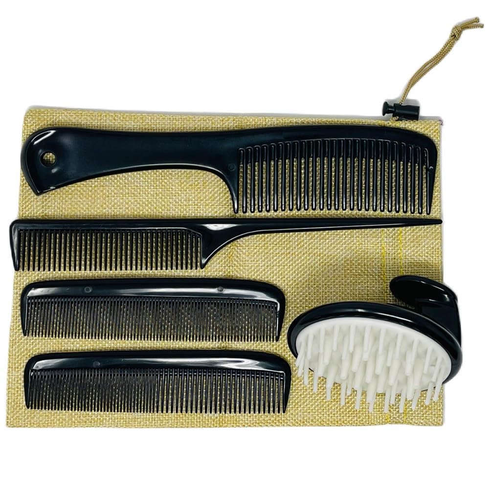 G.B.S 5 Pieces Hair Cutting Comb Barber Comb Hair Styling Combs Fine Teeth Comb Set with Travel Bag Anti Static Heat Resistant Hairdressing Tapered Comb for Men Women Kids