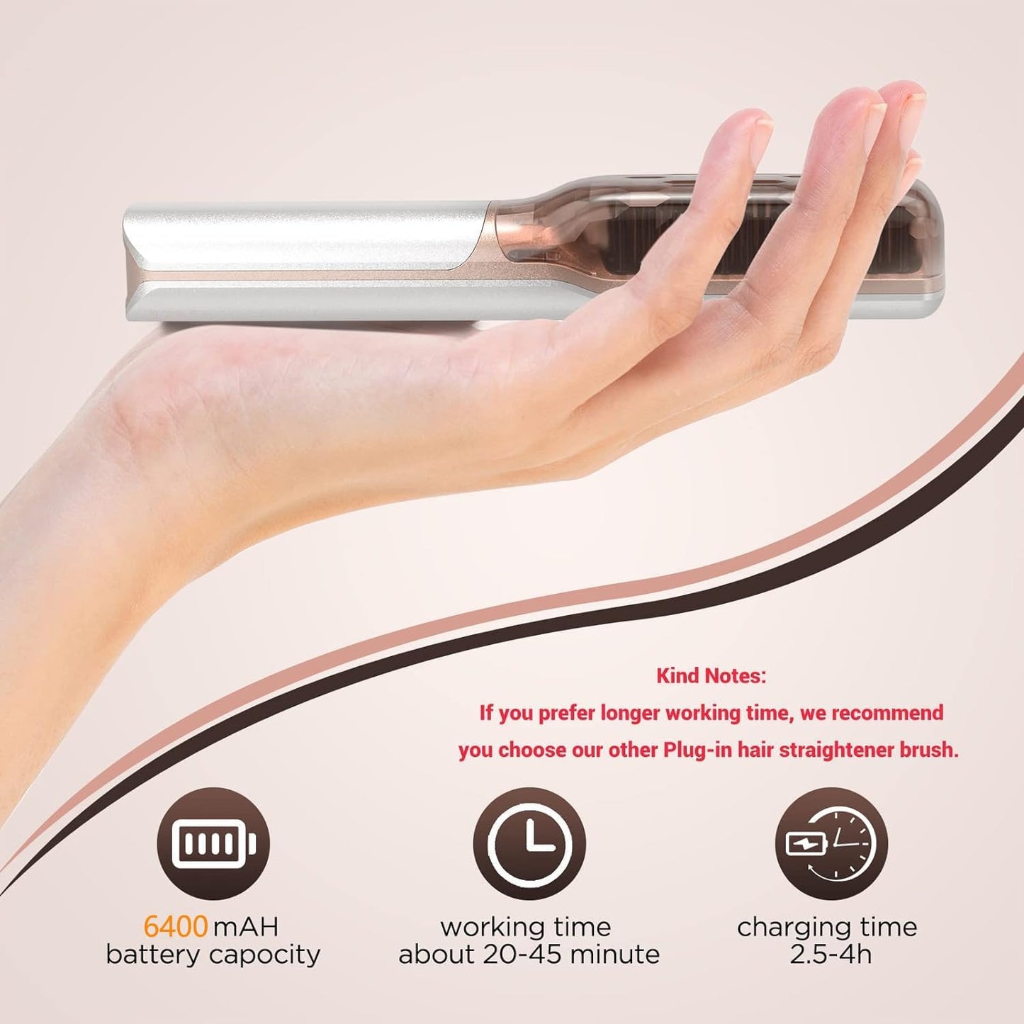 Hot Hair Straightener Brush,Portable Mini Cordless Hair Straightener with Travel Size USB Rechargeable 6400MAH,2 in 1 Hot Comb Hair Straightener for Women & Men with Short Hair(White)