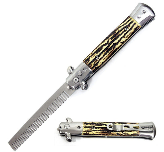 Pocket Folding Flick Hair Comb For Beard, Mustache, Head Black Pearl Handle ~ Mens Pocket Comb stainless steel spring jump Brush Salon Beauty Tool