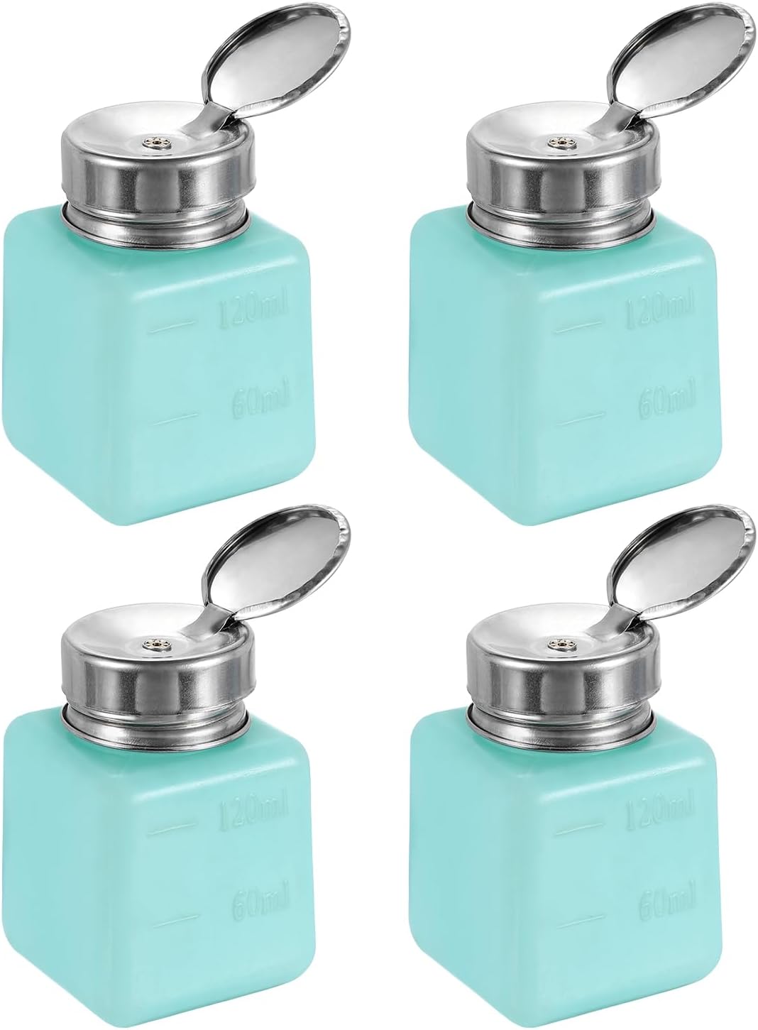 HARFINGTON 4PCS 120ML(4oz) Push Down Alcohol Dispenser Pump Liquid Press Empty Bottles Refillable Container for Cleanser Nail Polish Remover, Green