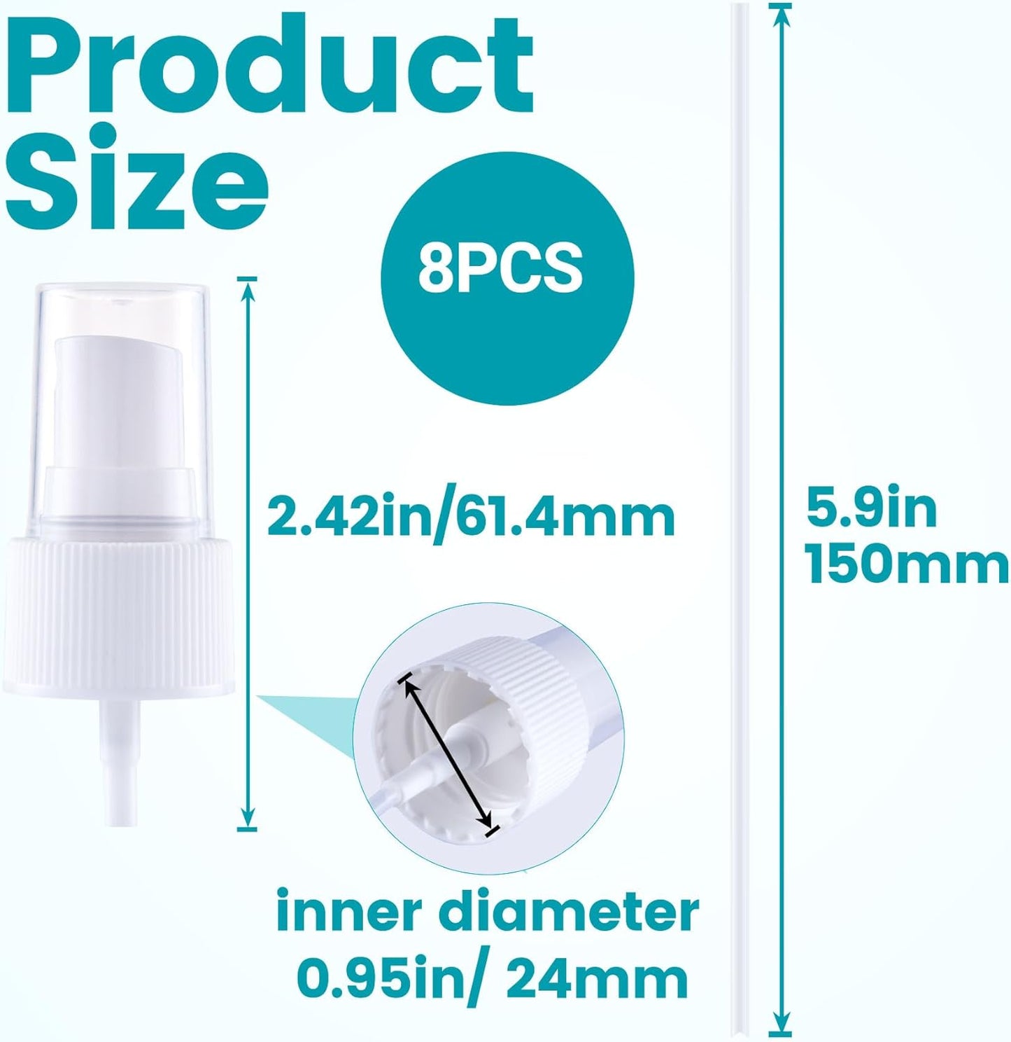 8 Packs Spray Bottle Top, Plastic Fine Mist Sprayer, Replacement Nozzle Sprayer Tops with 5.9" Tube, Reusable Sprayer Pump Cap for Cleaning Solutions, Essential Oils - White, 24/410 Cap Size