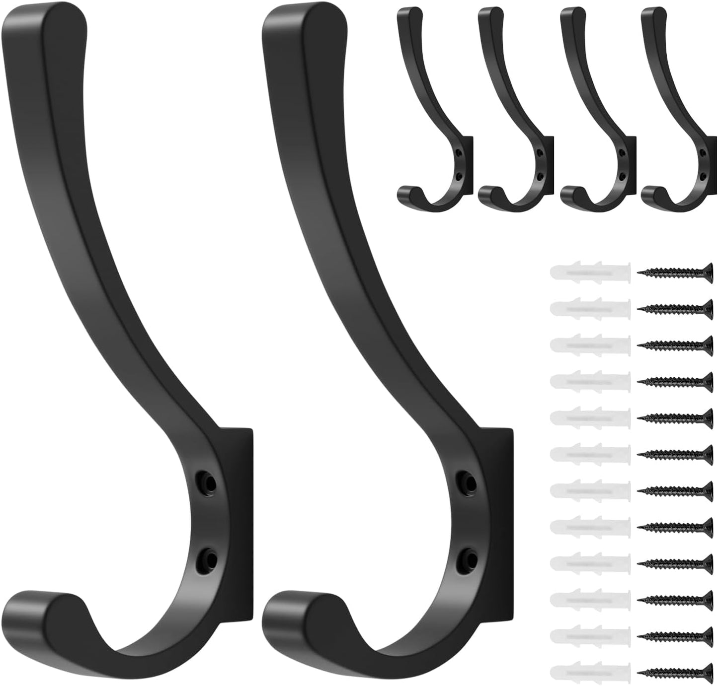Coat Hanger Hooks Wall Mount - Backpack Hooks,Metal Wall Hooks For Hanging Heavy Duty,Screw In Hooks For Hanging Clothes,Black Coat Hooks For Wall,Purse Hanger For Wall,Wall Mounted Bag Hooks (6 Pack)