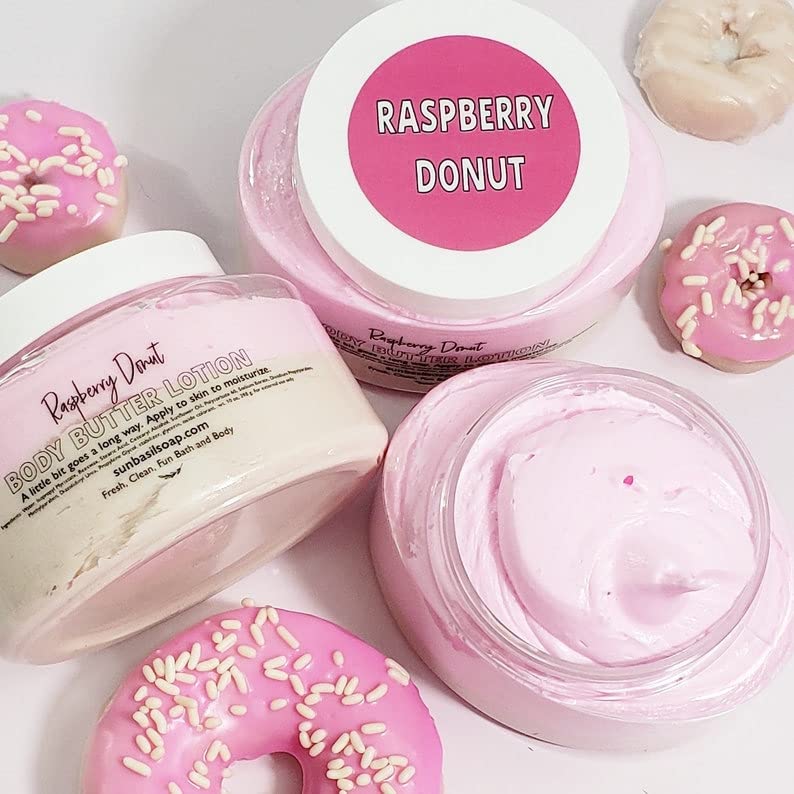 Sunbasil Soap Raspberry Jam Donut Whipped Body Butter Lotion. Skin Softening Hand Cream. Hydrating Moisturizer