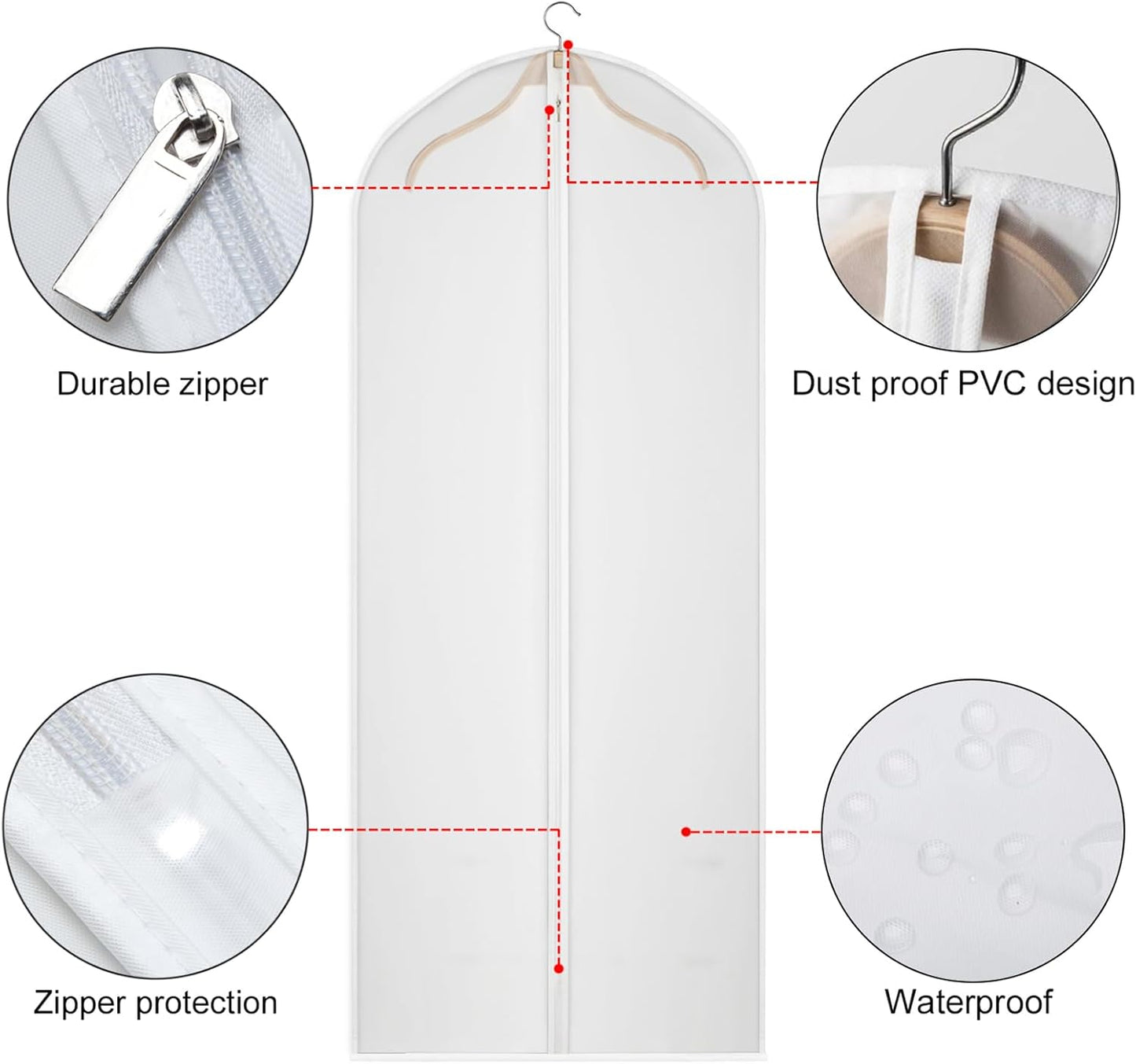 Kntiwiwo 60 inches Garment Bags for Closet Storage with Zipper Clear Garments Bag for Gowns Long, Dresses, Suit, Coat - Set of 20 [Upgraded Version]