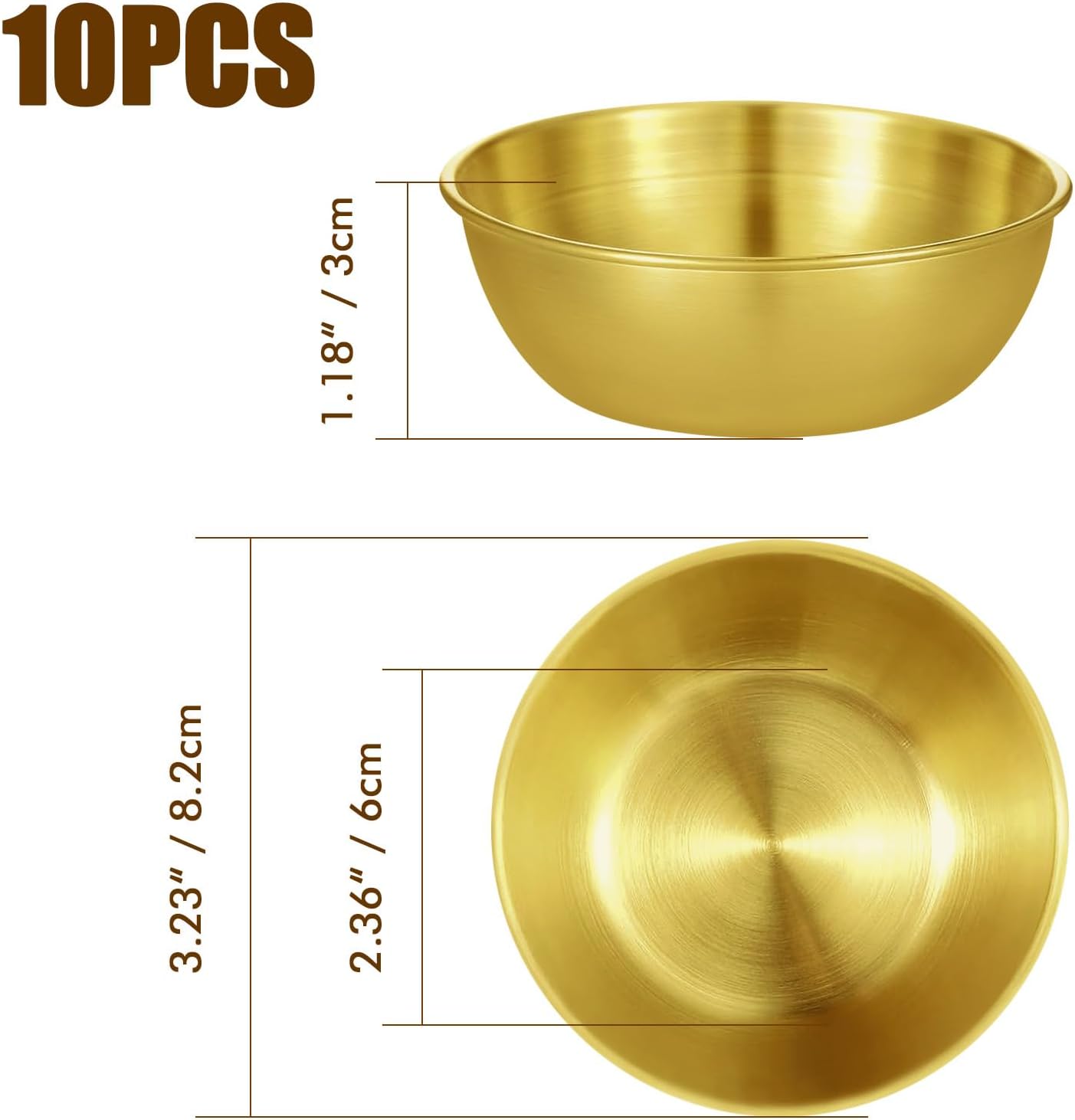 10 Pack Gold Stainless Steel Mini Bowls 3.2 Inch Small Sauce Dishes for Sushi Dipping, Condiments, Desserts & Facial Mask Mixing (Gold)