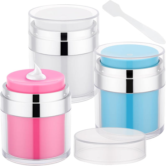 Segbeauty 1.7oz Empty Airless Jar Travel Lotion Dispenser Toiletry Bottles, 3pcs Refillable Mini Travel Size Liquid Containers, 50ml Cream Pump Jar Bottle, Small Vacuum Skincare Cosmetic Containers