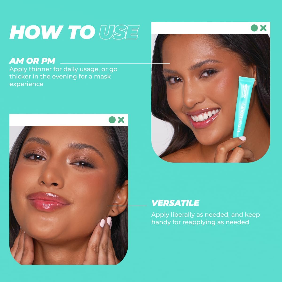 Vitamasques Lip Butter Balm - Sweet Mint, Korean Lip Balm - Peptide Lip Treatment - Lips Balm Hydrating - Light Tinted Lips balm - Made in Korea - 0.33 fl.oz