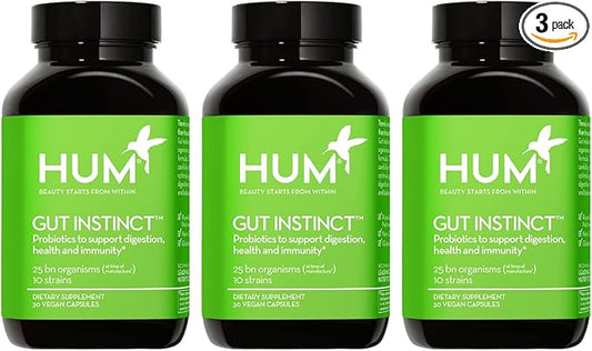 HUM Gut Instinct, Daily Probiotics for Digestive Health for Women and Men - Lactobacillus + Bifidobacterium Strains for Bloating, Immune Support + Healthy Gut Diversity (90-Count)