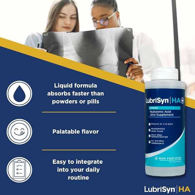 Lubrisyn HA with MSM - Proprietary Vegan Joint Relief Edible Supplement Made in USA for Humans - 3 Pack, 90 Day Supply of Liquid Hyaluronic Acid Formula for Healthy Joints