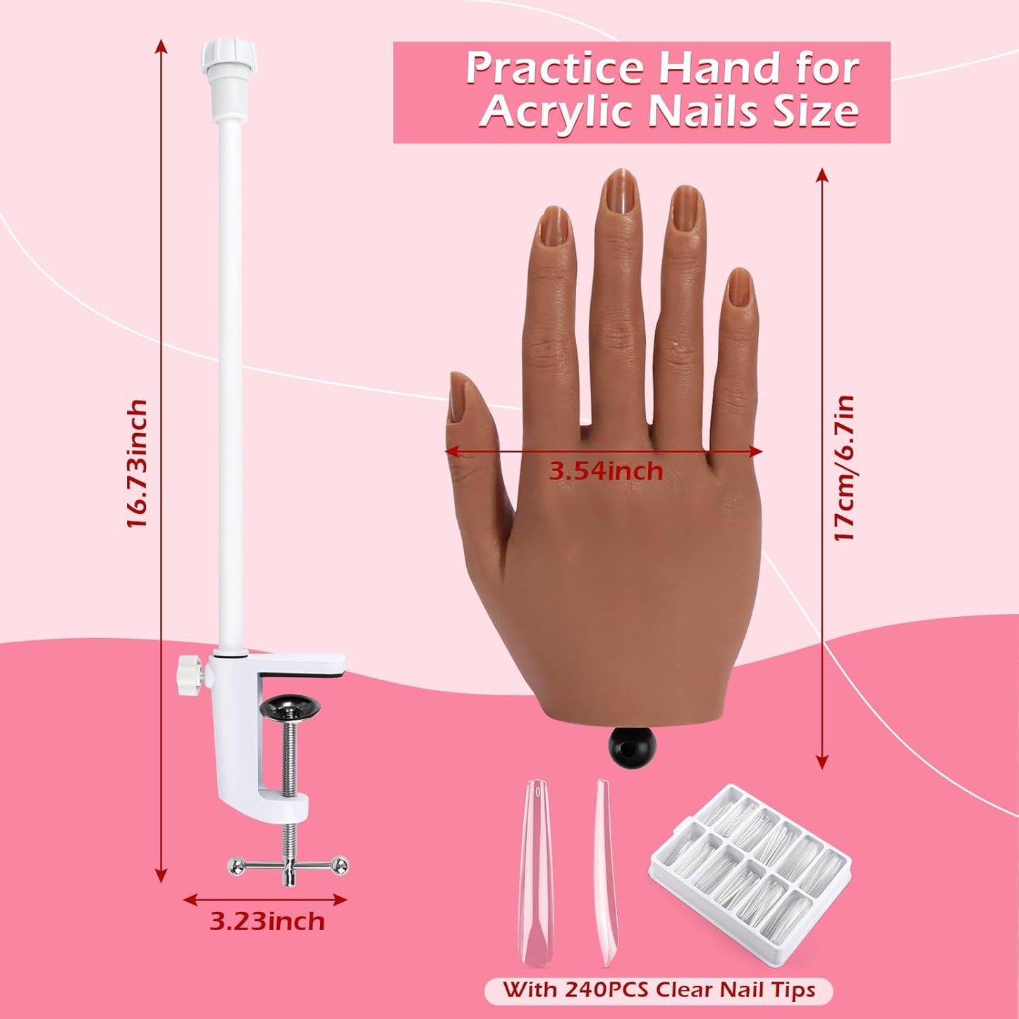 LIONVISON Practice Hand for Acrylic Nails, Silicone Nail Hand Practice, Flexible Fingers Fake Training Hand False Mannequin Hands for Nail Practice, Hand Model Kit for Nail Supplies Manicure Beginners