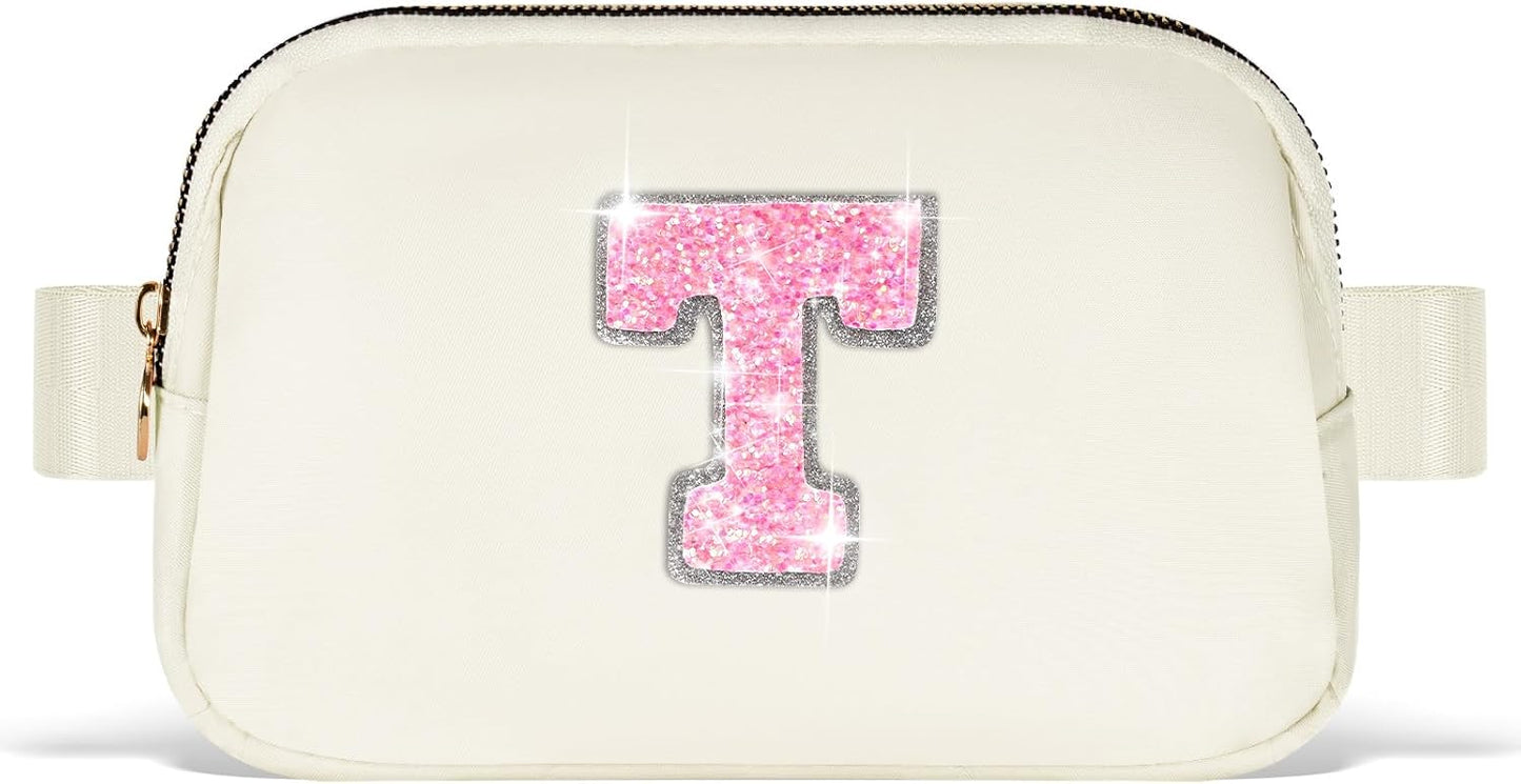 Gifts for Girls & Kids - Birthday Gifts for Daughter & Sister, Essentials for Her, Travel Essentials, Cute Teen Trendy Stuff Waist Packs Belt Bag Crossbody Bag | Cream, Initial T