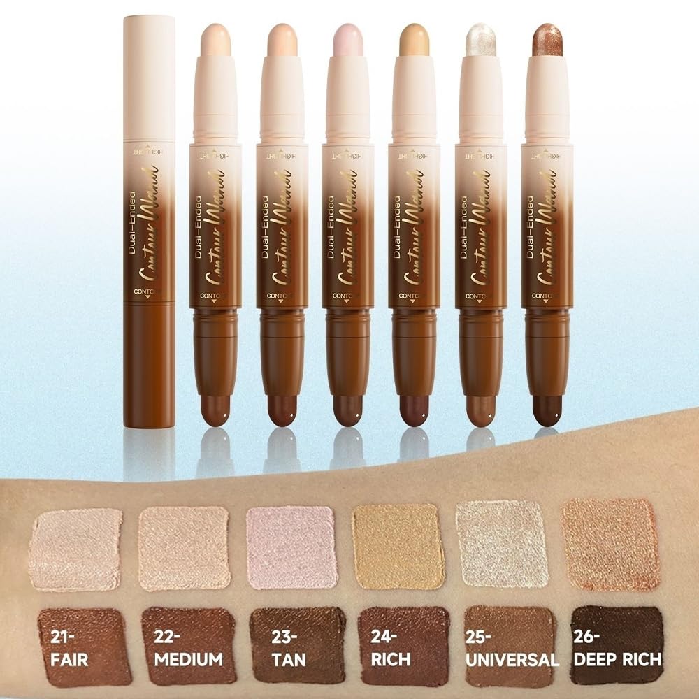 Nude + Light Beige Contour Stick Dual Ended Face Body Makeup Waterproof no Transfer, 2 in 1 Cream Concealer Stick Contouring Makeup Kit, Nose Contour Bronzer Sticks Face Highlighter Make up