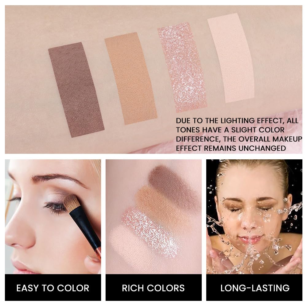 Eyeshadow Quad, Nude Brown Matte Shimmer Eye Shadow Makeup Powder Palette, Suitable for Women's Daily Eyeshadow Makeup, Long-Lasting Waterproof and Smudge-Proof, Easy to Apply, with Built-In Mirror 01
