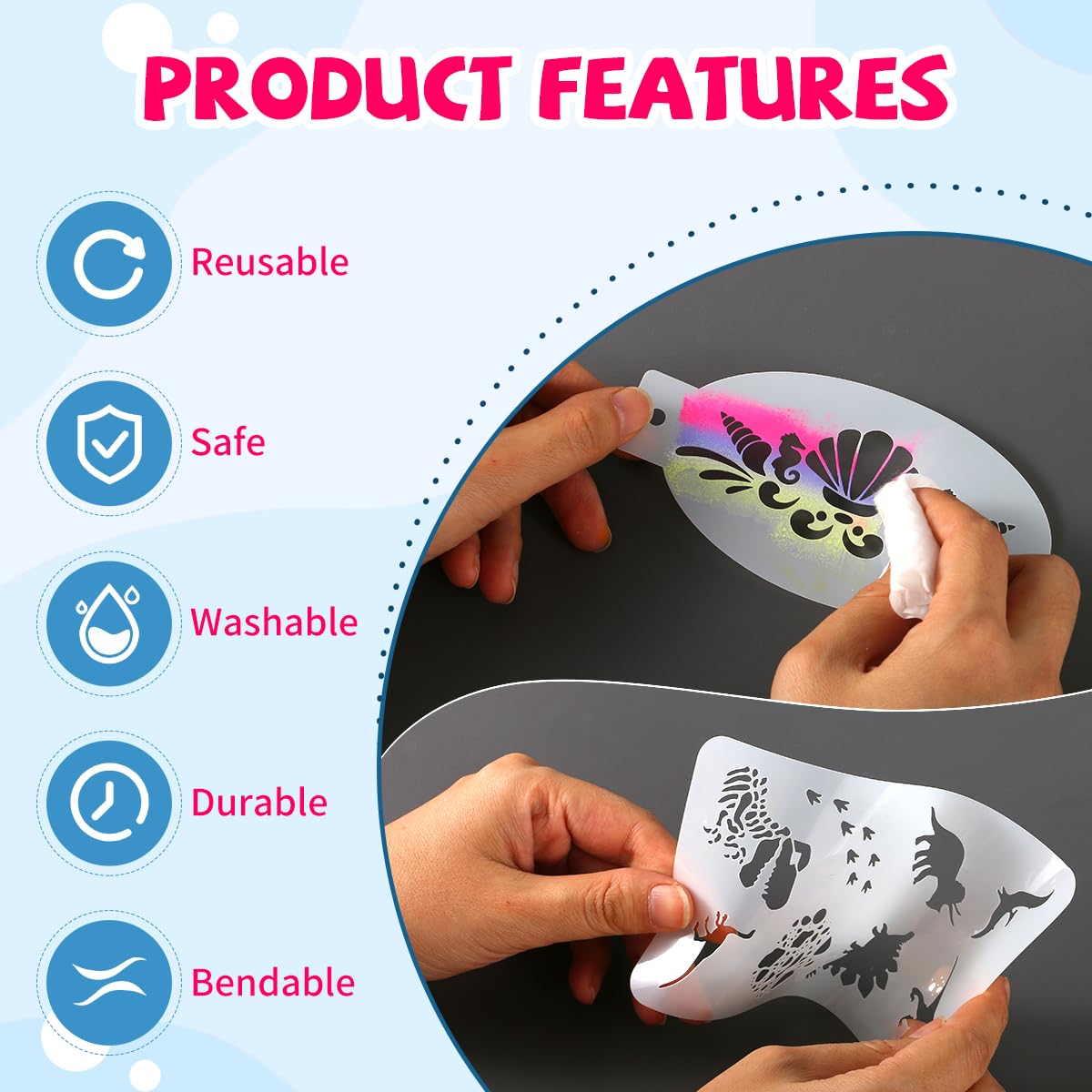 46 pcs Face Paint Stencils Kit,22 Pcs Reusable Facial Painting Stencils Reusable Body Paint Templates with 10 pcs Brushes,14 pcs Sponges for Party Halloween Makeup Depvision Face Paint Accessory Kit