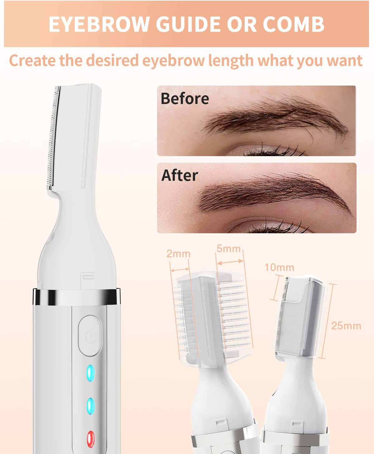 Eyebrow Trimmer, Electric Eyebrow Razor for Women Men, Rechargeable Painless LED Light Facial Hair Shaver Remover with Rinseable Blade for Face Lips Neck Leg