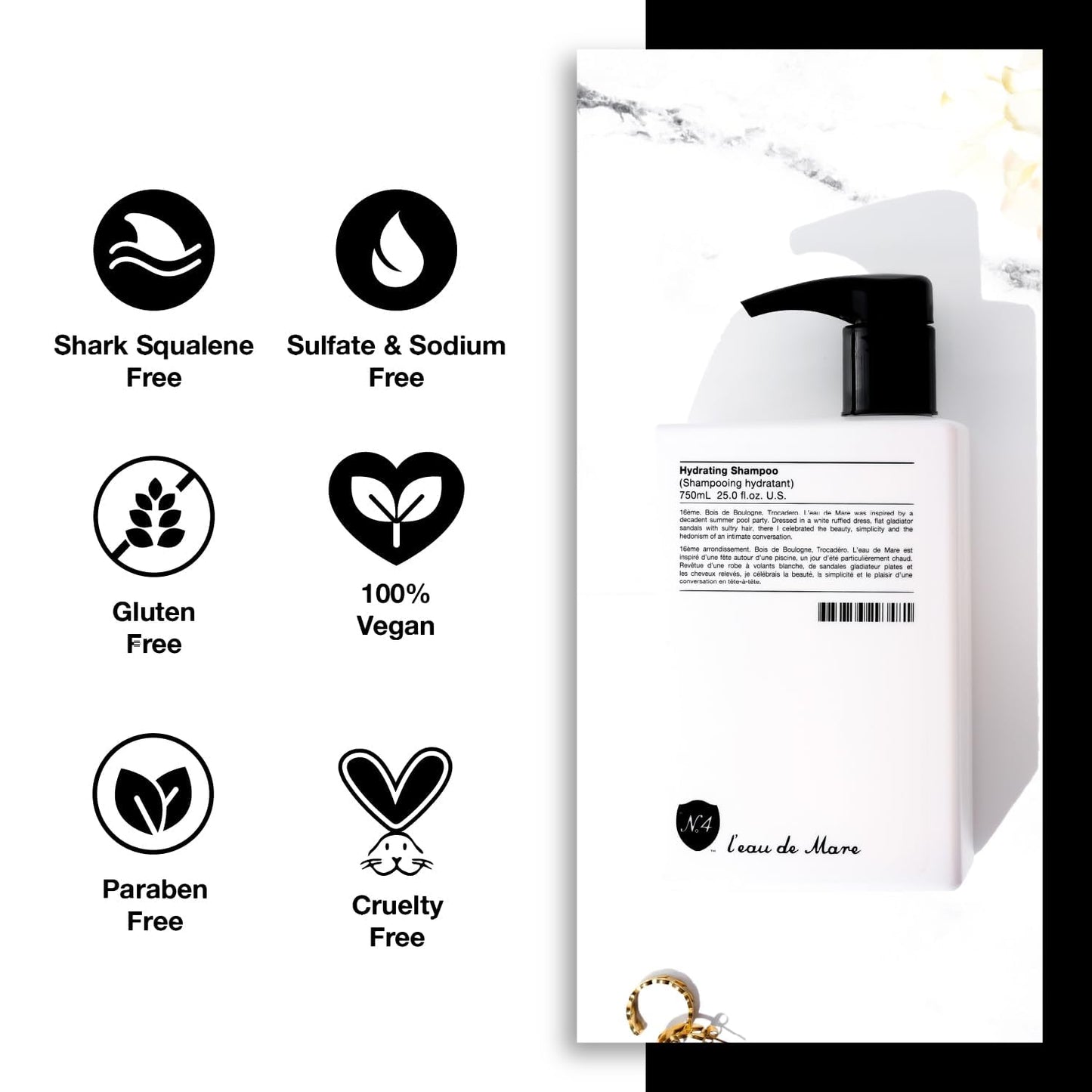 Number 4 Hydrating Shampoo, Shampoo for Women and Men. Sulfate, Gluten, & Paraben Free. Moisturizing & Color Protecting, 25 oz