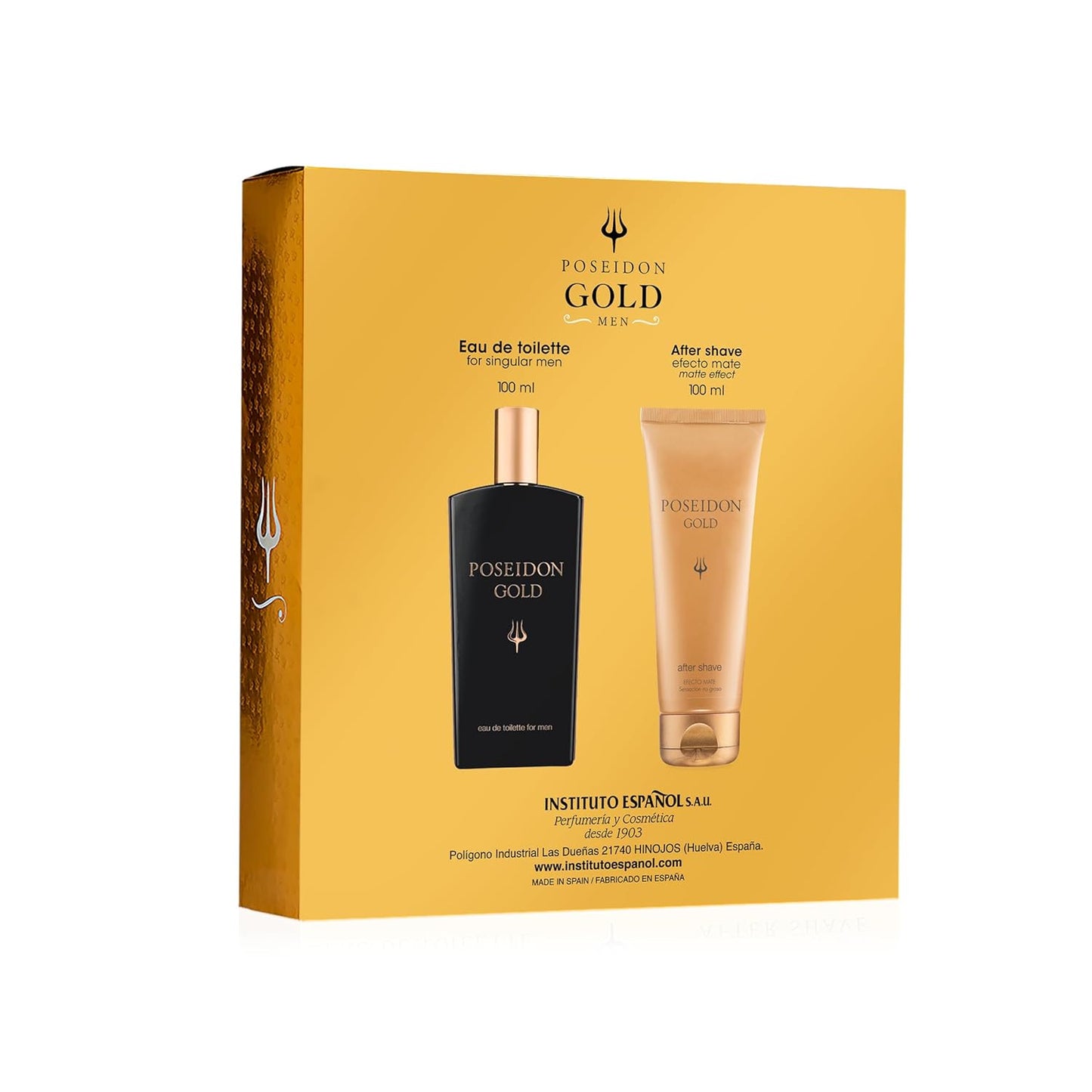 Instituto Español Poseidon Gold Gift Set for Men, Eau de Toilette and After Shave Spray, 3.4 fl oz Each (100 ml), Sophisticated and Harmonious Scent, Travel Size