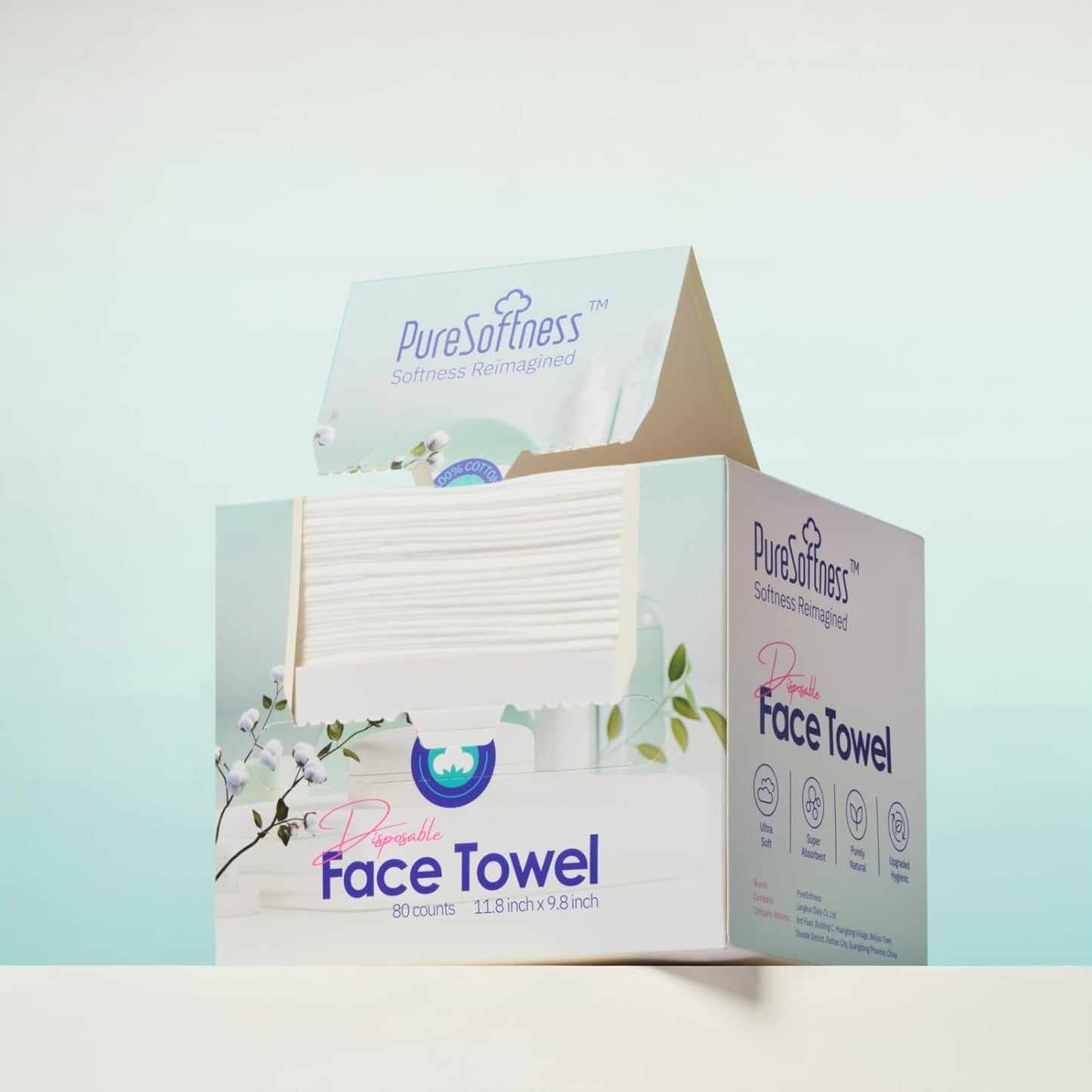 Luxuriously Soft Disposable Face Towel, 100% Cotton, Extra Large 12" x 10" Ultra Soft Dry Wipe for Face Wash, Makeup Remover, Bio-Based Towelette for Sensitive Skin 80 Count (1 Pack)