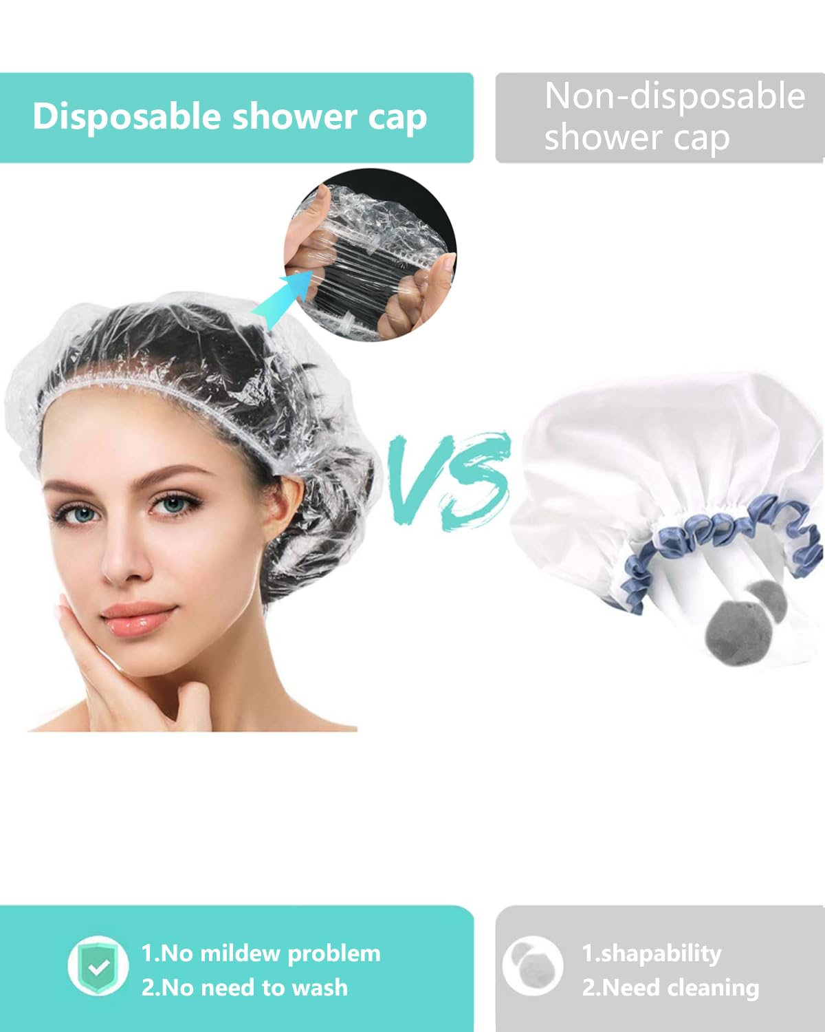 Years Calm 40PCS Disposable Shower Caps, Clear Shower Caps for Travel, large Plastic Hair Caps for Women, Home Use, Hotel (large Size 20.5") (40PCS)