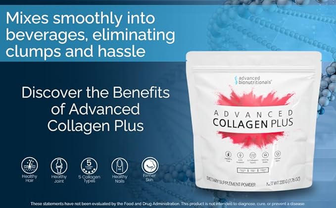 Advanced Collagen Plus Powder – 5 Types of Collagen (I, II, III, V, X) with Biotin & Chondroitin Sulfate – Supports Skin, Hair, Joints & Nails – Unflavored, Easy-Mix Formula