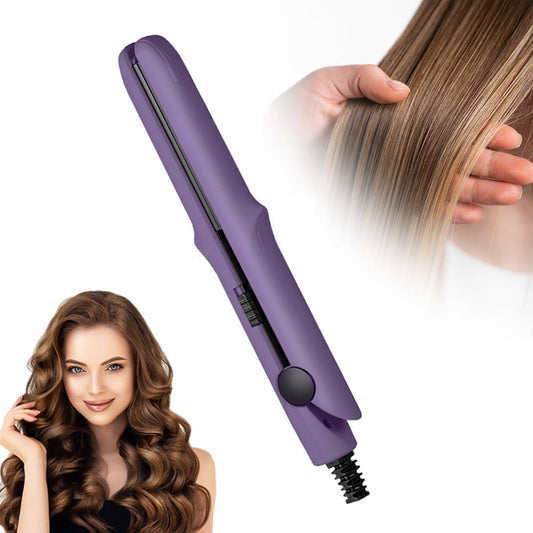 Upgrade 2-in-1 Curling Wand and Flat Iron, 2025 Upgrade Mini Dual Purpose Curling Iron, Portable Hair Straightener Travel Curling Wand for Women Short and Long Hairs, All Hair Types (Dark Purple)