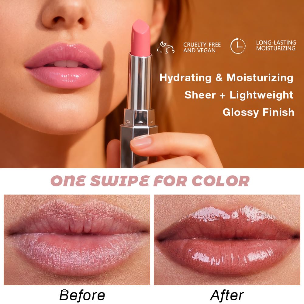 evpct 2Pcs Rose Girly Pink Honey Lipstick Tinted Lip Balm, Sheer Hydrating Shine Tinted Lipstick for Women, Moisturizing Lip Color, Nourishing Tinted Lip Balm Plumper Gloss Stain, Glossy Shiny Finish