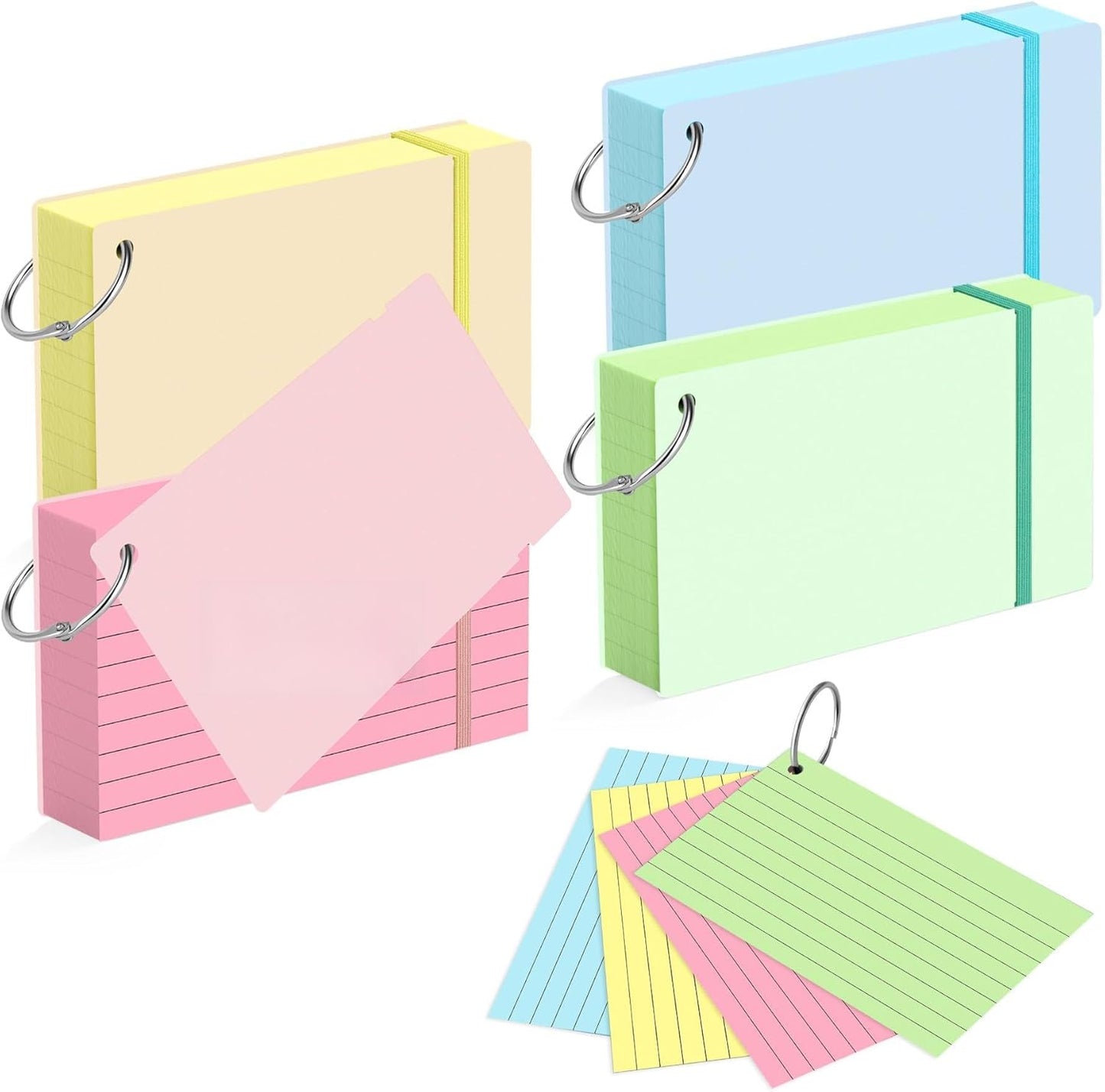 HAUTOCO Colored Index Cards 3x5 Inch 400 PCS Flash Cards with Ring Ruled Notecards with Waterproof Covers Flashcards for Studying Learning School College, 4 Colors