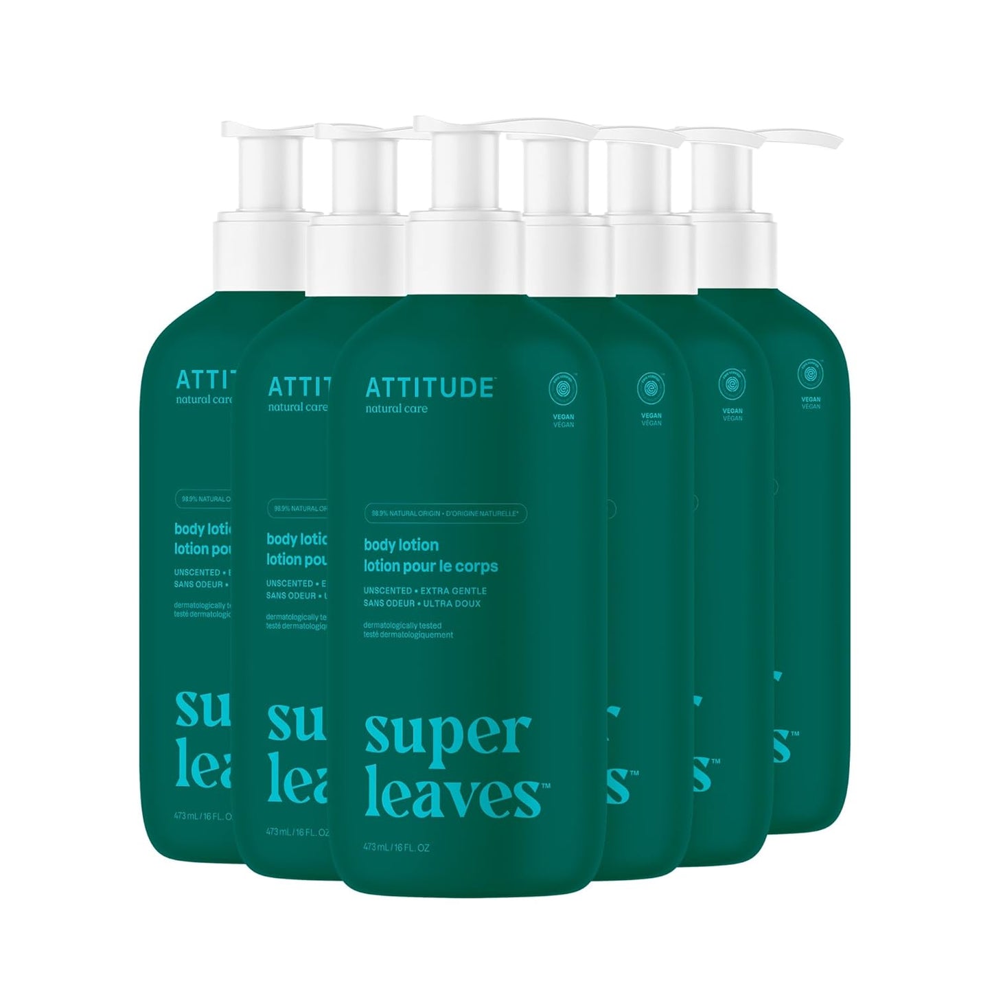 ATTITUDE Body Lotion, EWG Verified, Vegan & Cruelty-Free, Hydrating Moisturizer for Dry Skin, Non-Greasy, Extra Gentle Skin Care, Unscented, 16 Fl Oz (Pack of 6)