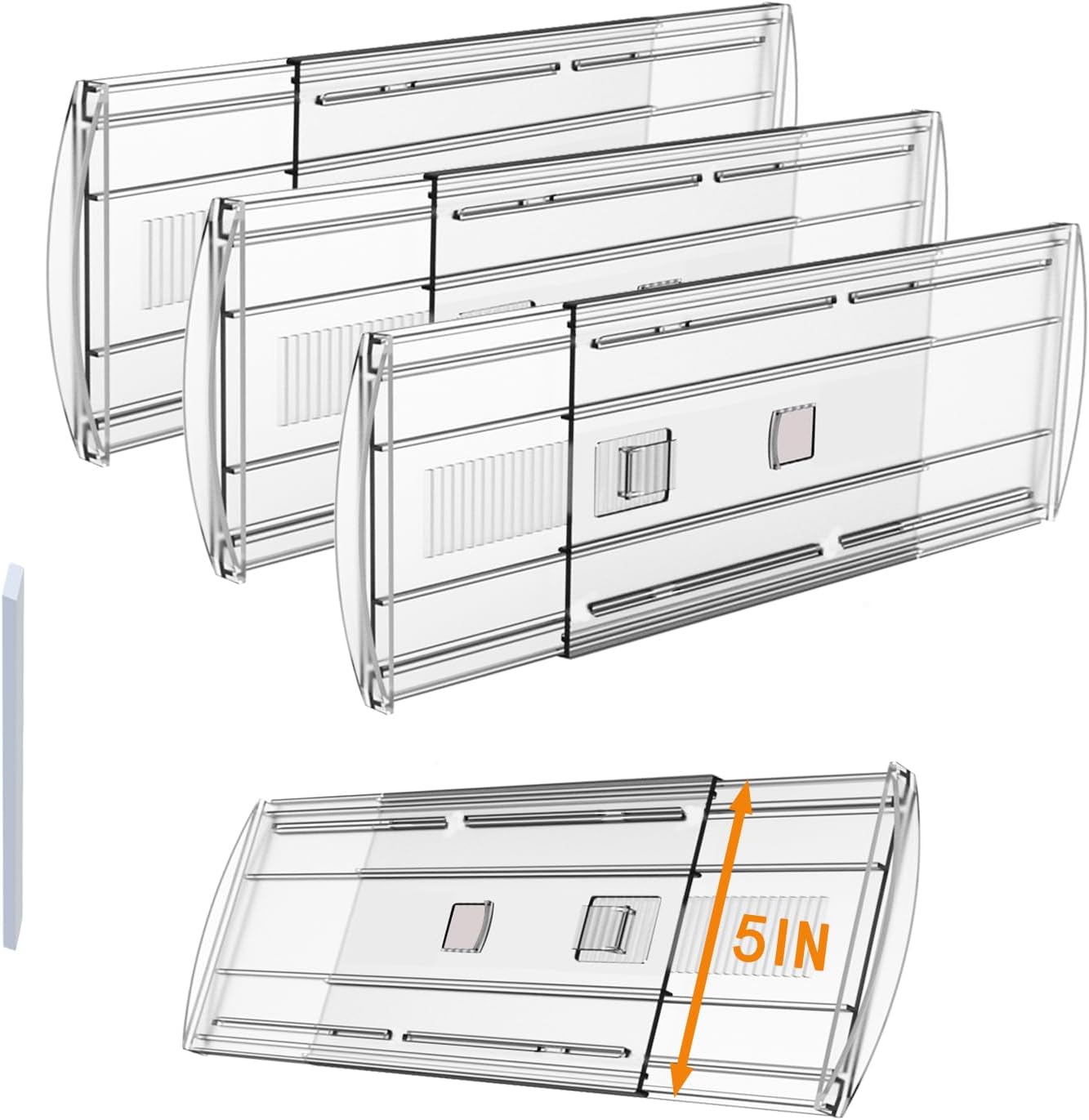 3 Pack Adjustable Heavy-Duty Drawer Dividers for Clothes,5" High Expandable From 13-21" Clear Drawer Organizers, PC Plastic Separators for Dresser/Bedroom/Bathroom/Kitchen/Office Storage