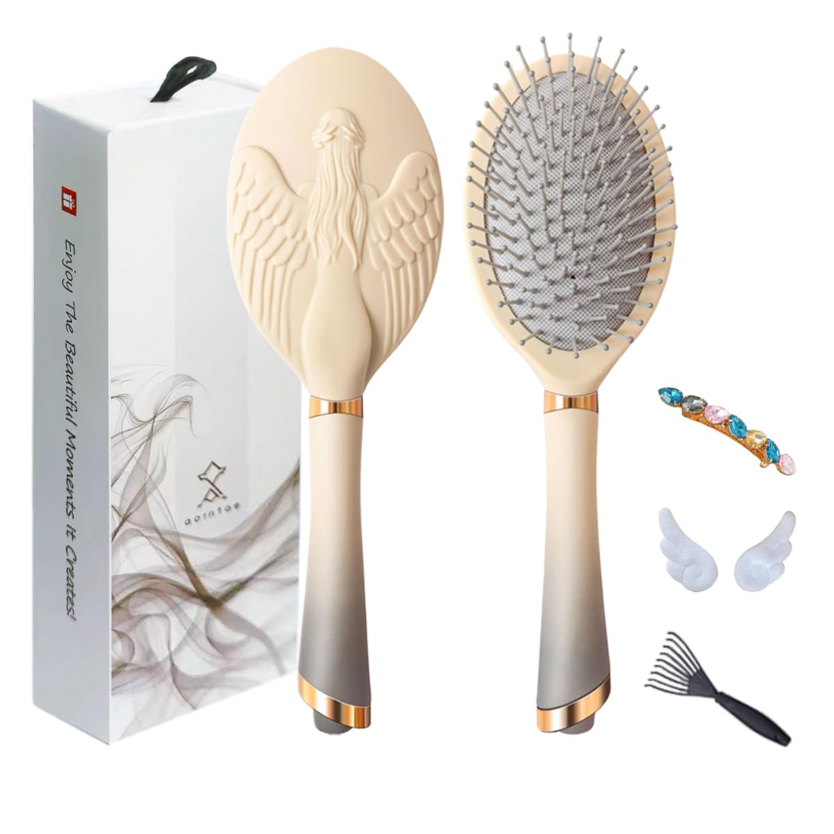 Detangling Hair Brush – Anti-Static, Gentle on Scalp, Styling Tool for All Hair Types – Shine-Enhancing, Travel-Friendly Hair Care Essential Set (Beige)