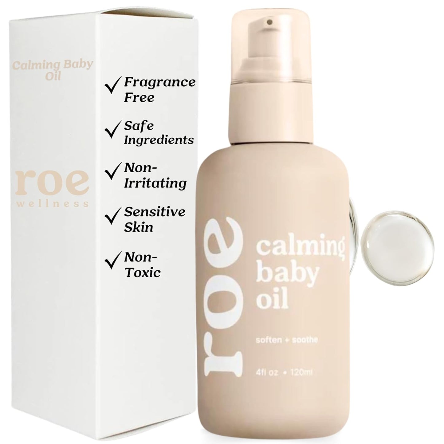 Roe Wellness Baby Oil Calming & Soothes, Hydrates Rough and Irritated Skin | All Natural Non-Greasy Hydrating Baby Oil | Moisturize Full Body (Calming Baby Oil)