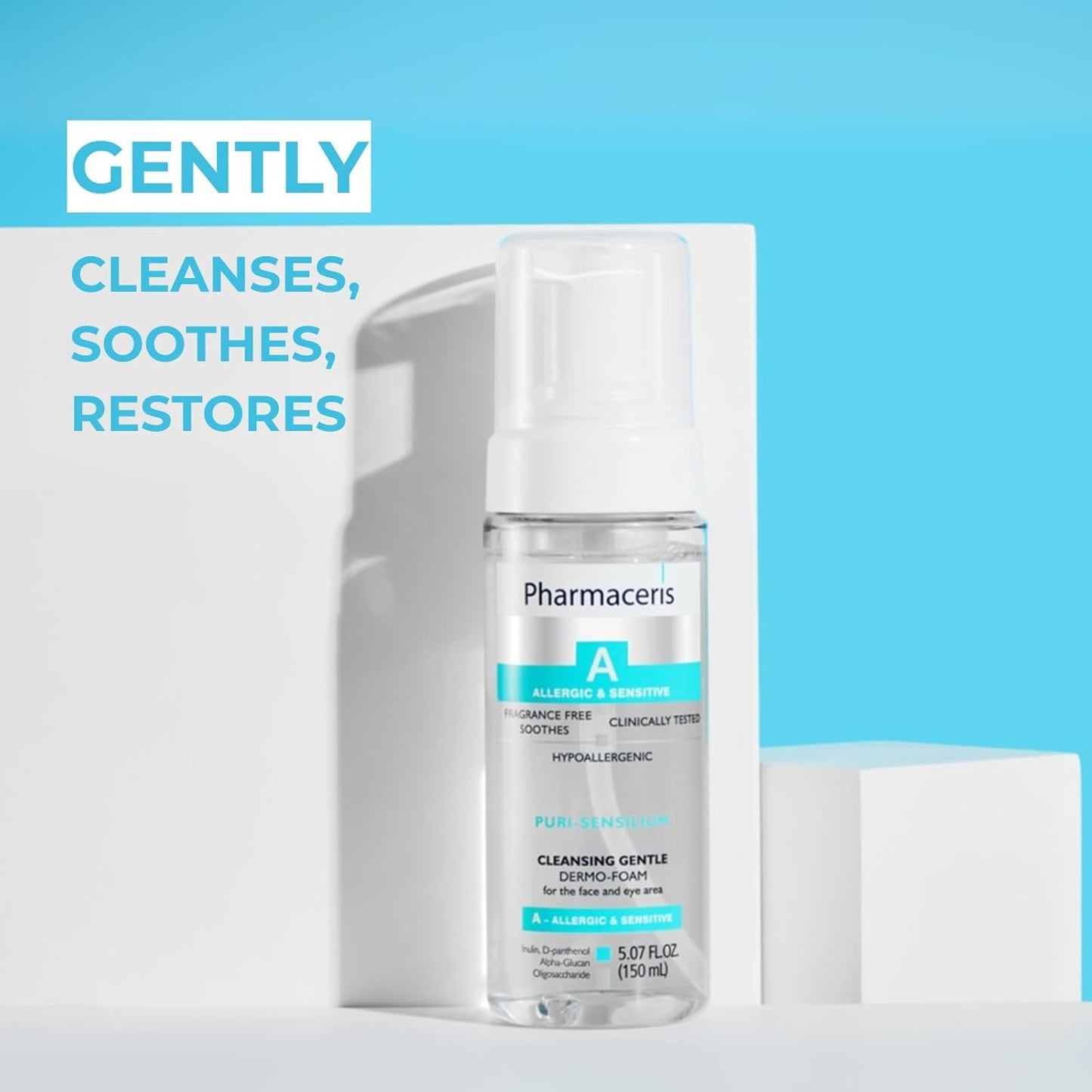 Pharmaceris Gentle Cleansing Foam – Foaming Face Wash for Sensitive & Dry Skin, Removes Makeup & SPF, Hydrating & Soothing Hypoallergenic Cleanser, PURI-SENSILIUM, 5.07 fl oz