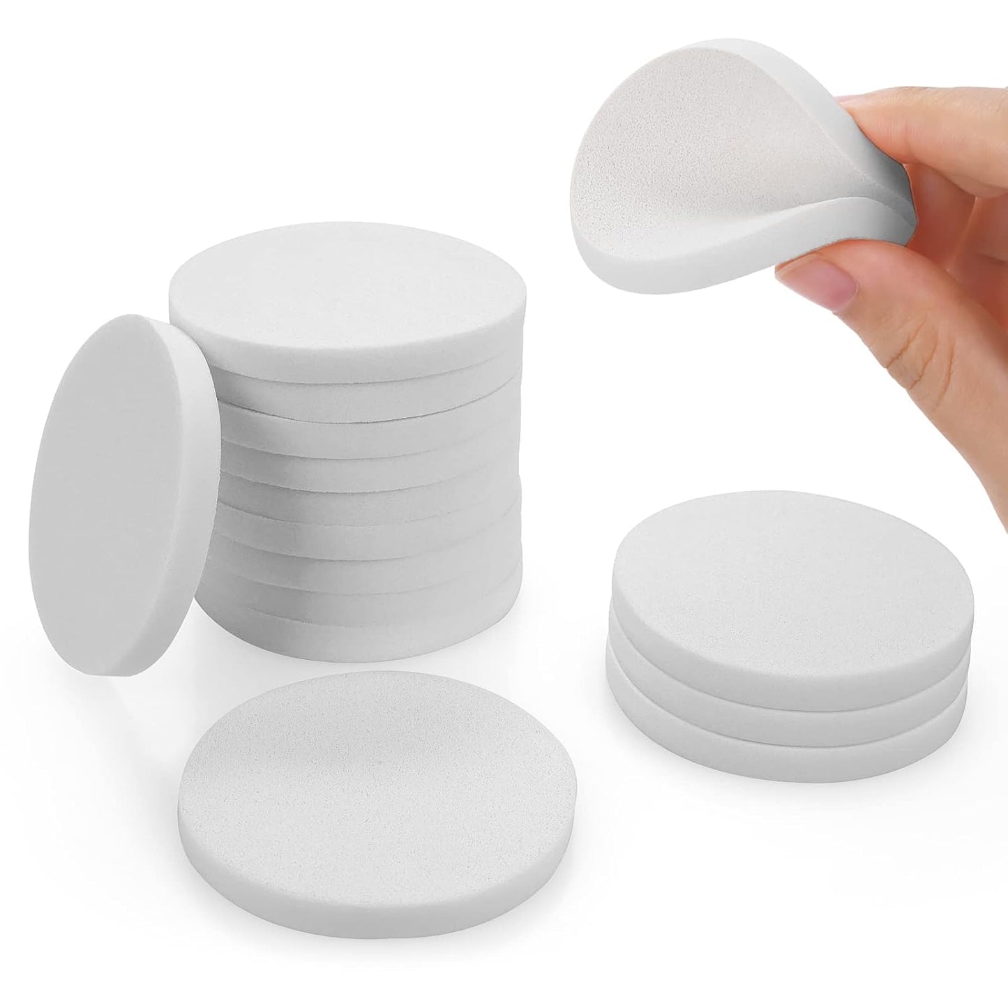 Round Sponge Puff Set 12 Pieces 2.2 Inch White Facial Powder Blender Puffs Foam Sponges Applicator For Liquid Foundation Makeup Cosmetic, Facial Cleanser