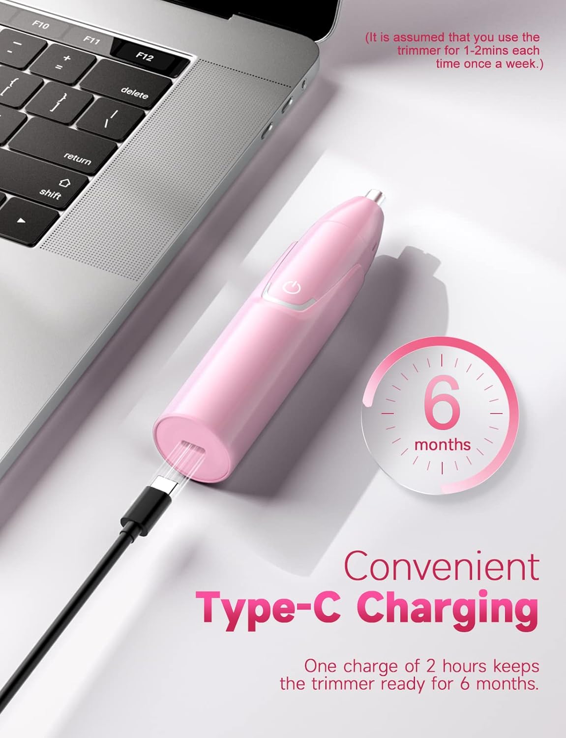 ZORAMI Rechargeable Ear and Nose Hair Trimmer - 2025 Professional Painless Eyebrow & Facial Hair Trimmer for Men Women, Powerful Motor and Dual-Edge Blades for Smoother Cutting Pink