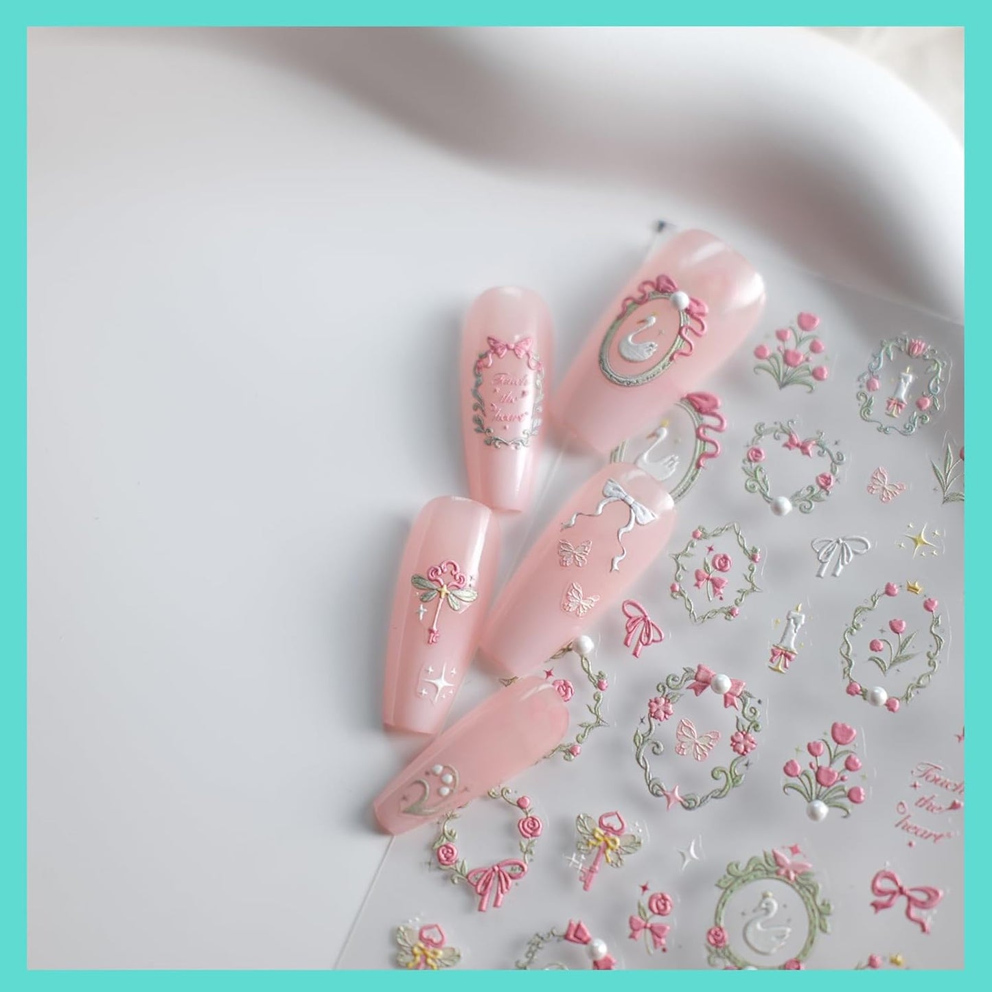 Swan Nail Art Stickers, Embossed Decals, Elegant Cute Design, Pearl, Self-Adhesive Accessories for Women, Nail Supplies