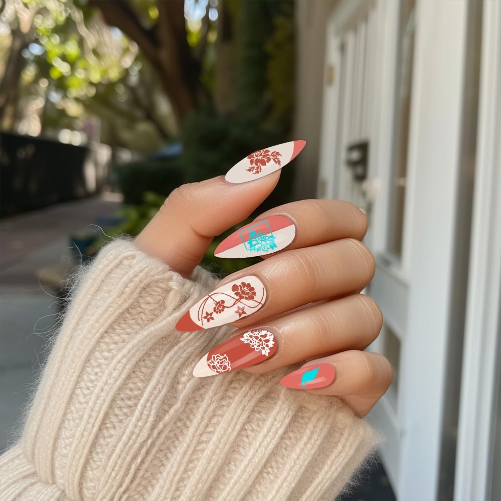 3Pcs Vintage Floral Nail Stamping Plate Set Peony Roses Flower Vine Steel Nail Stamp Templates Clear Silicone Nails Stamping with Stamper Scraper for Manicure Printing