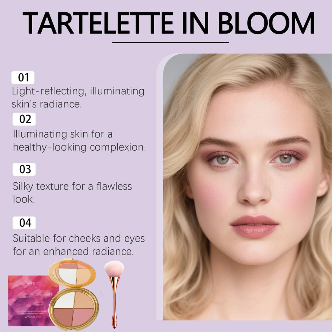 Glowjiu Glow Gallery Highlighting Eye & Cheek Palette, Glowjiu Highlighting Eye & Cheek Palette, 4-In-1 Highlight Shades Makeup for Blush, Eyeshadow And Highlighter Makeup (2pcs)