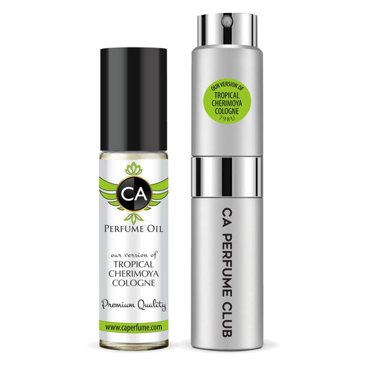 CA Perfume Duo Impression of Tropical Cherimoya Cologne For Women And Men Perfume Layering Set Long Lasting Travel Size EDP + Body Oil Roll-On Bottle 0.27 Fl Oz+0.33 Fl Oz