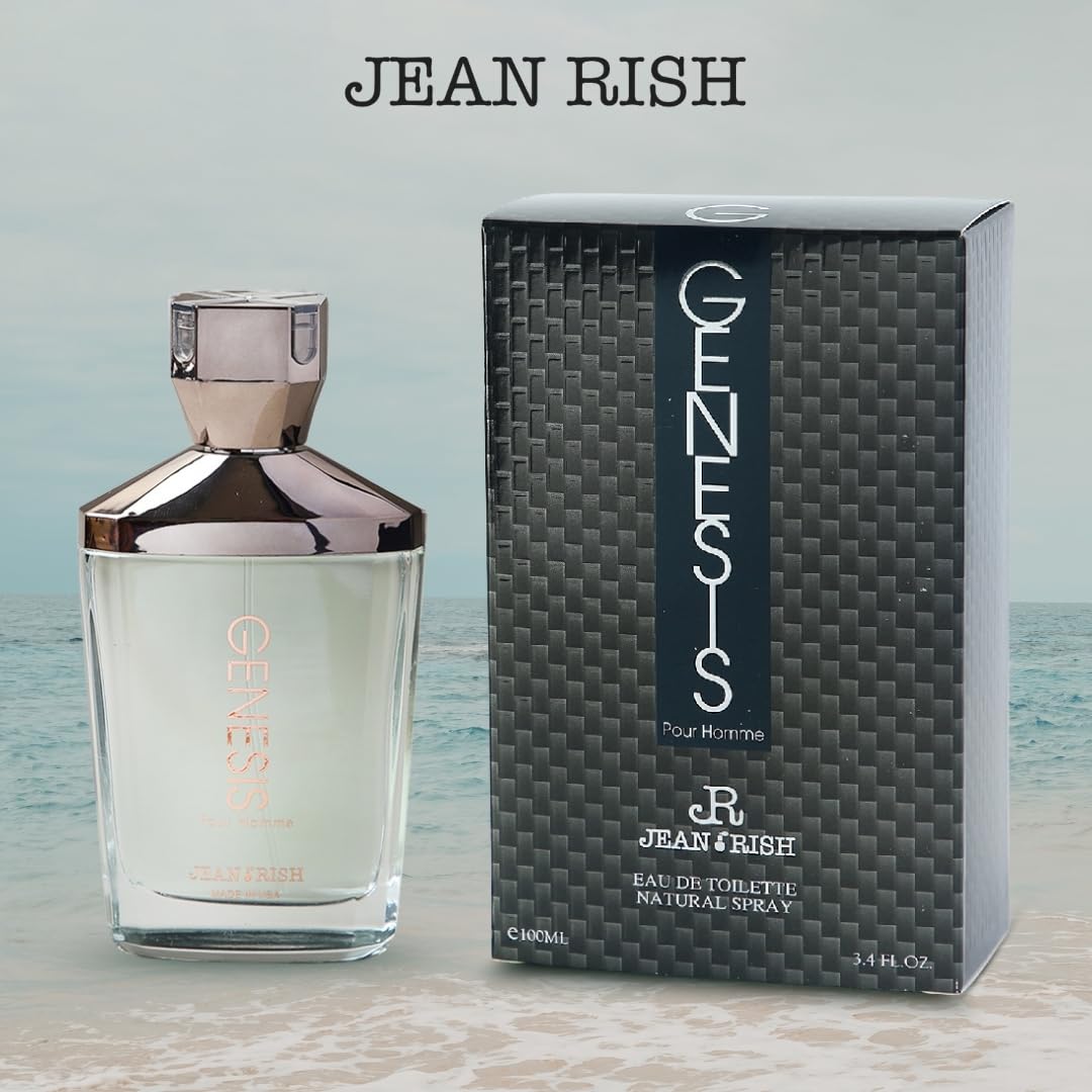 Jean Rish Genesis Pour Homme Eau De Toilette Perfume for Men (3.4 Fl Oz / 100ml) with Lemon, Woody & Lavender Notes - Long Lasting and Luxury Fragrance, Made in USA