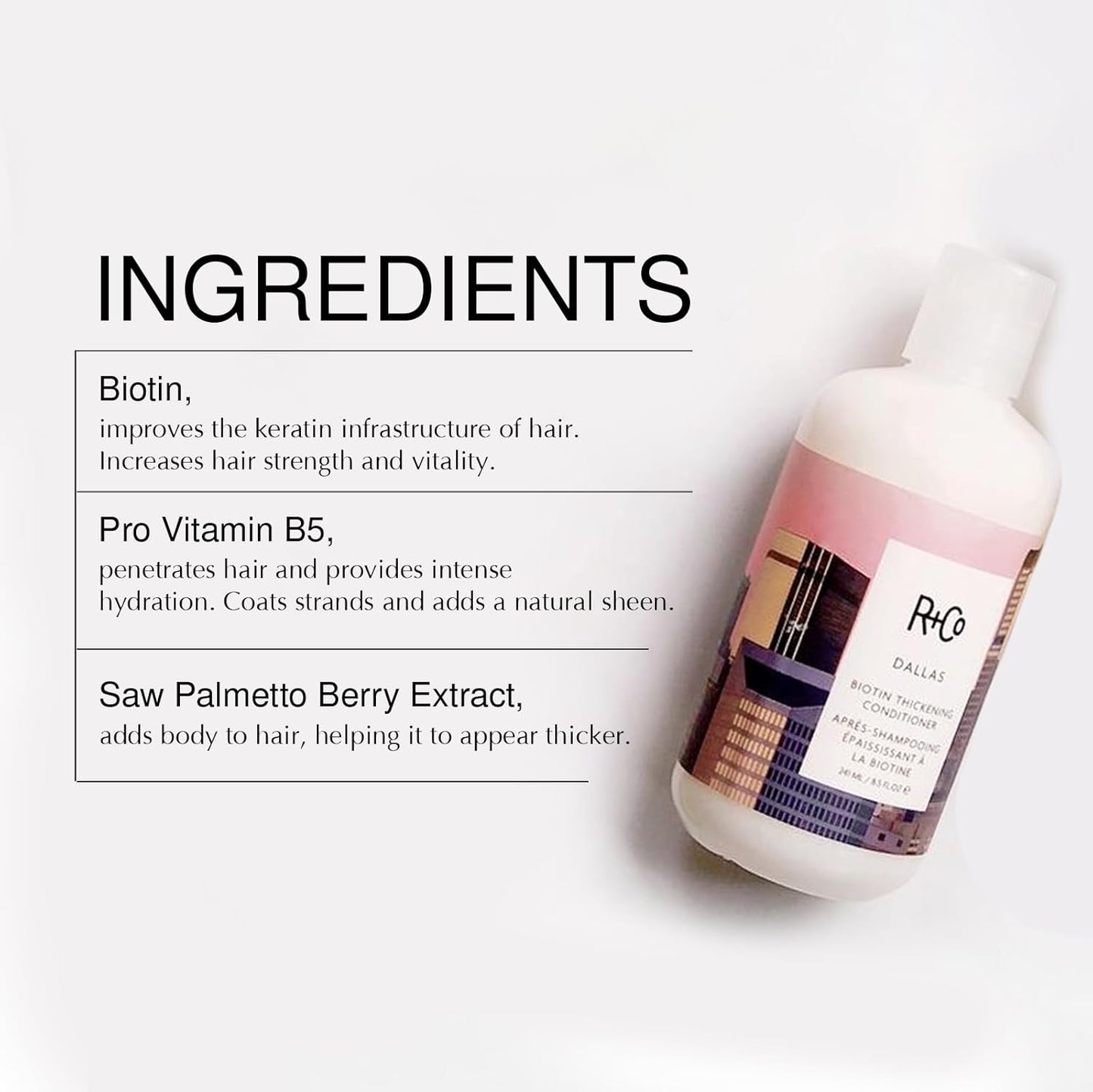 R+Co Dallas Biotin Thickening Shampoo & Conditioner Set + Deluxe Sample (0.5oz) | Adds Volume, Strength & Fullness | Sulfate-Free, Vegan + Cruelty-Free | 33.8oz (Pack of 2)