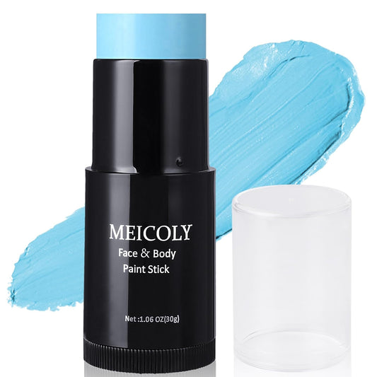 MEICOLY Light Blue Face Body Paint Stick(1.06 Oz),Baby Blue Face Paint Sadness,Sweatproof Waterproof Pale Blue Body Paint for Corpse Bride Halloween SFX Avatar Sally Makeup,Eye Black Stick